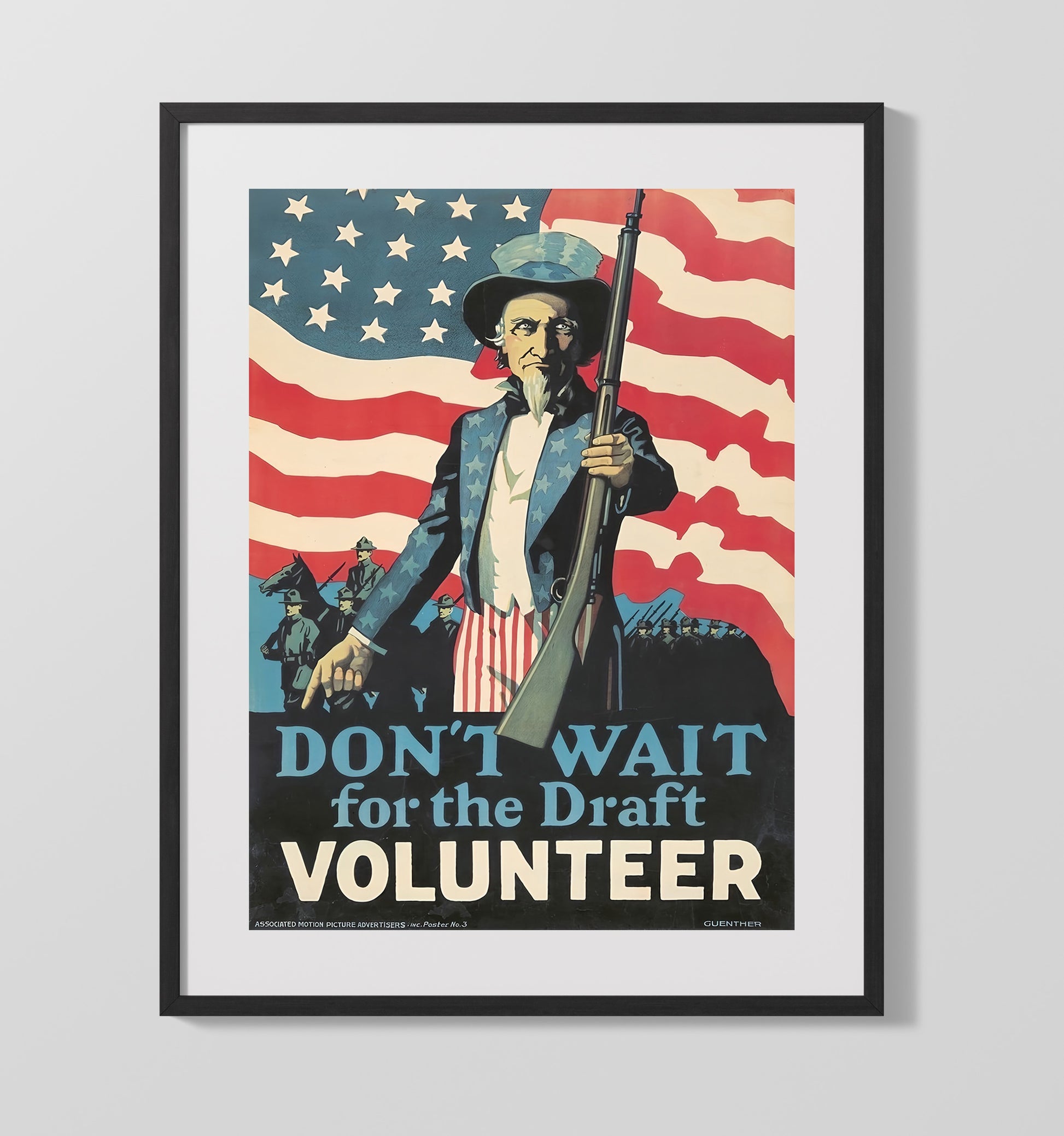 Historical - War Poster - Uncle Sam Dont Wait Volunteer Draft Recruitment History Wall Art