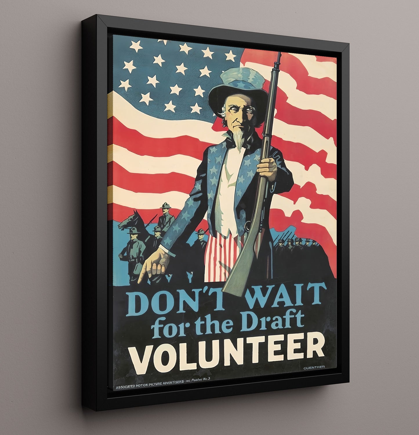 Historical - War Poster - Uncle Sam Dont Wait Volunteer Draft Recruitment History Wall Art