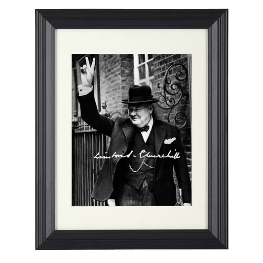 Winston Churchill - V for Victory Gesture 1940s - Framed Print - 8x10 Beveled Frame