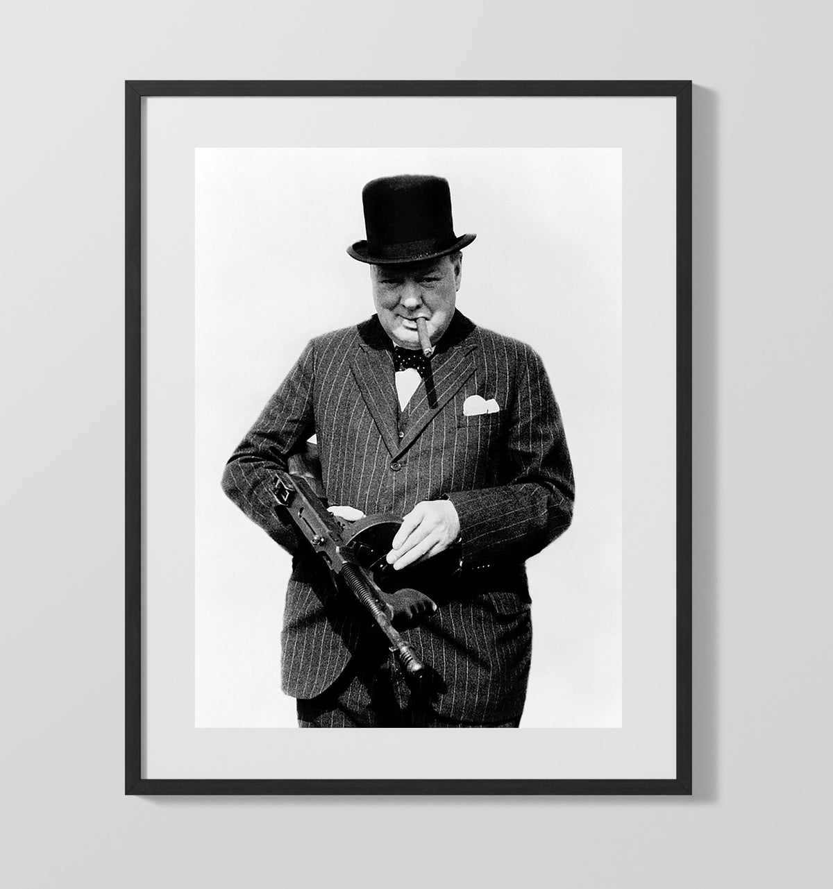 Winston Churchill - With Tommy Gun 1940 16x20 Gallery Frame history wall art