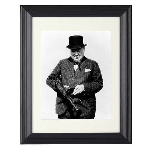 Winston Churchill - With Tommy Gun 1940 - Framed Print - 8x10 Beveled Frame