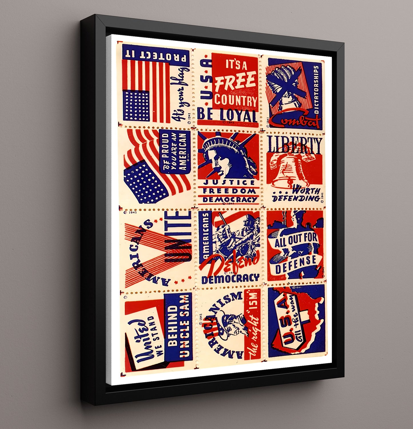 Historical - World War Ii Propaganda Poster - American Unity Stamp Style Patriotic Messages History Wall Art