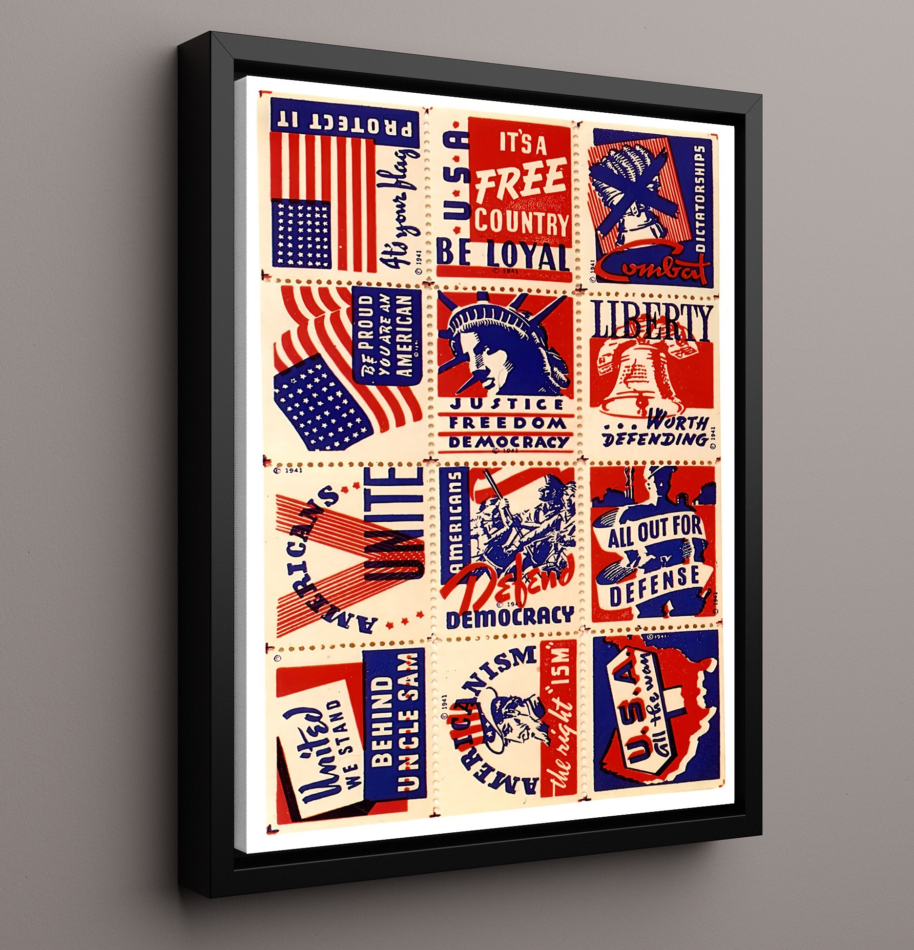 Historical - World War Ii Propaganda Poster - American Unity Stamp Style Patriotic Messages History Wall Art