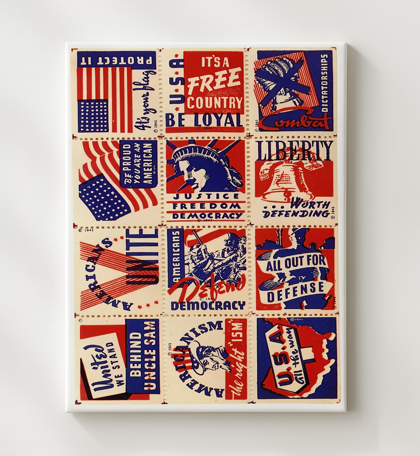 Historical - World War Ii Propaganda Poster - American Unity Stamp Style Patriotic Messages History Wall Art