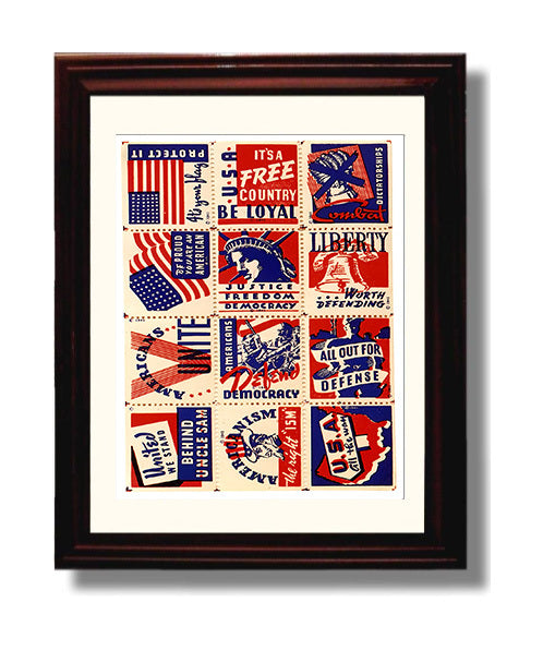 Historical - World War Ii Propaganda Poster - American Unity Stamp Style Patriotic Messages History Wall Art