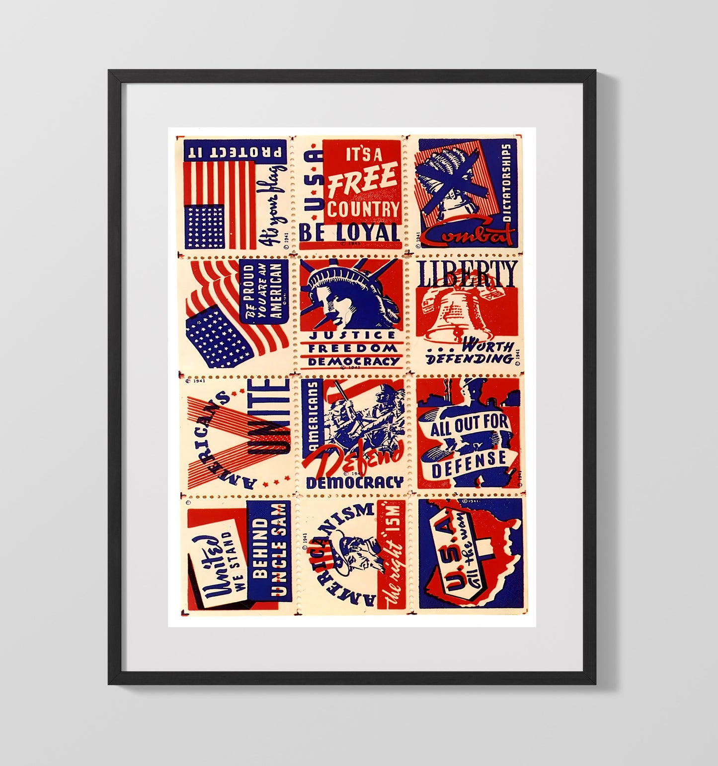 Historical - World War Ii Propaganda Poster - American Unity Stamp Style Patriotic Messages History Wall Art