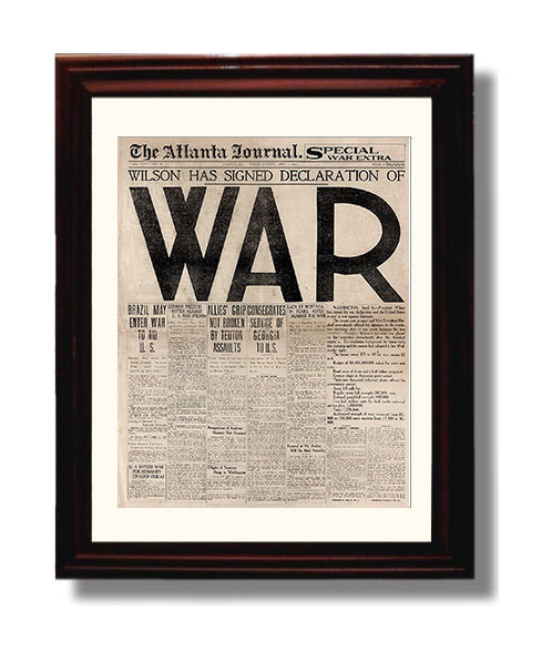 Historical - World War I Headline - Woodrow Wilson U.S. War Declaration Newspaper 1917 History Wall Art