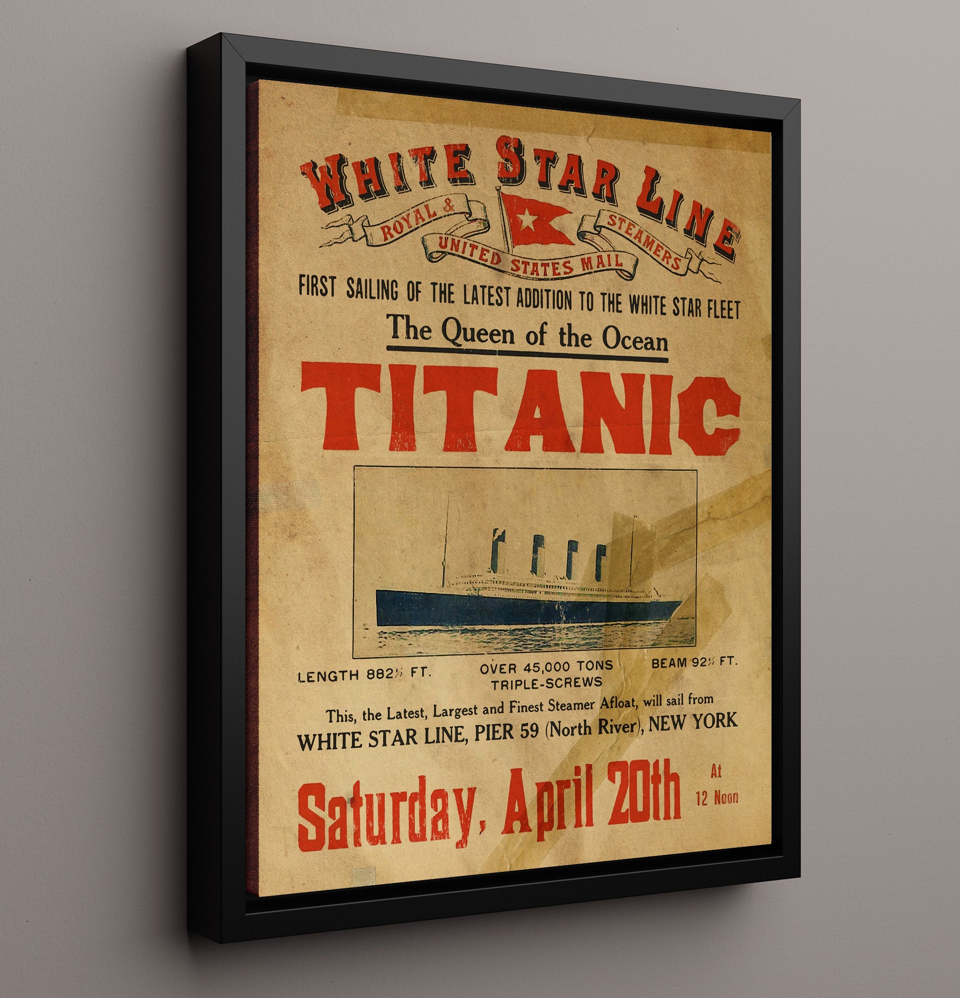 Historical Poster - Rms Titanic - White Star Line First Sailing Advertisement April 20 1912 History Wall Art