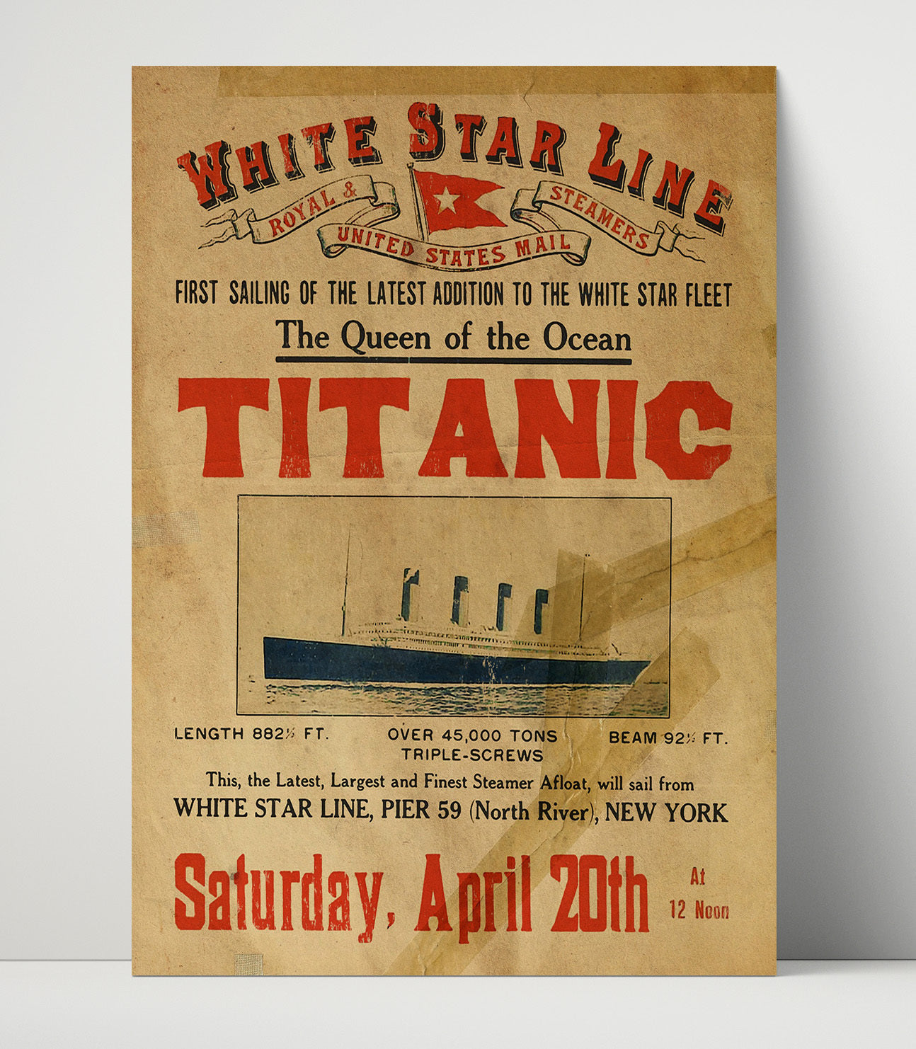 Historical Poster - Rms Titanic - White Star Line First Sailing Advertisement April 20 1912 History Wall Art