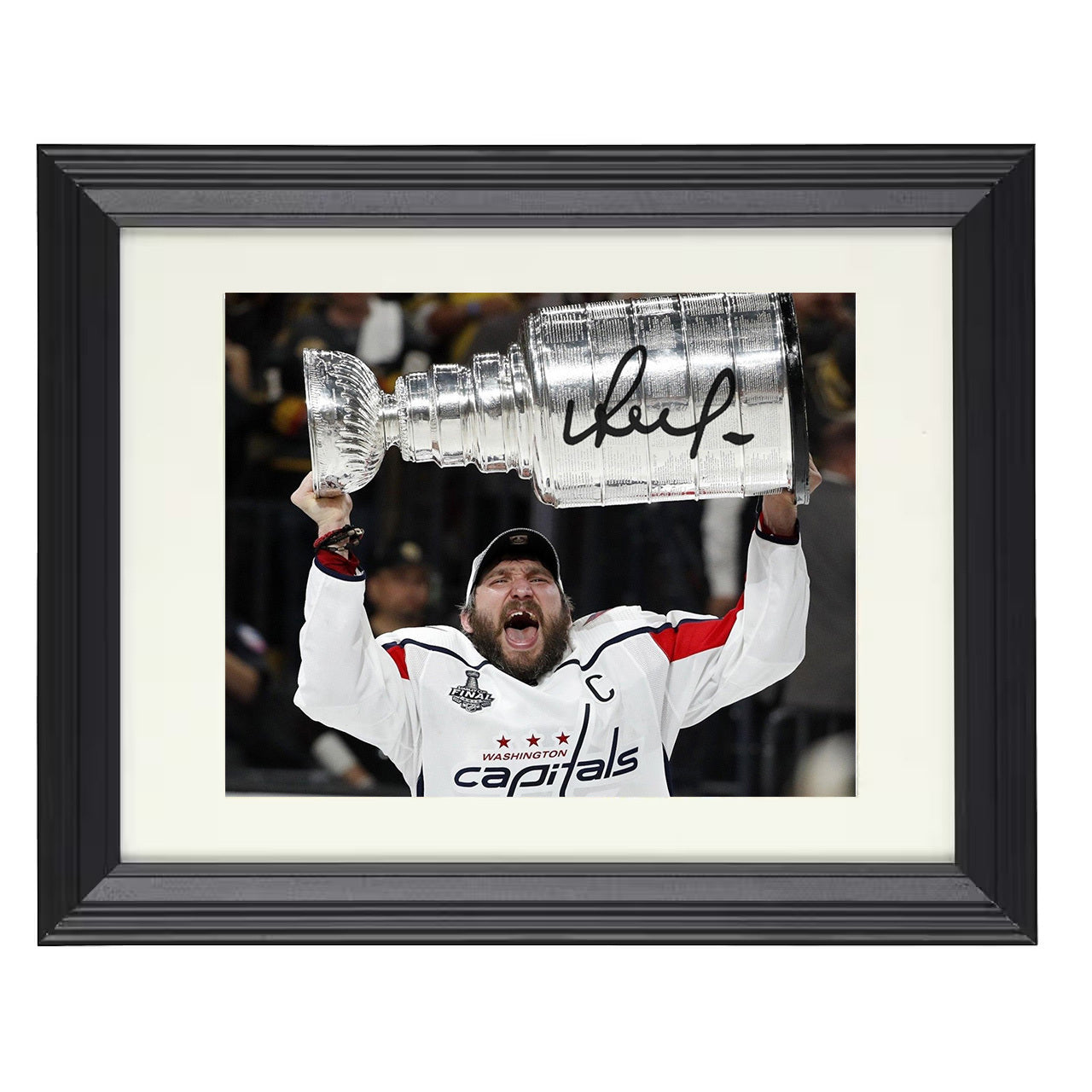 Alexander Ovechkin – Washington Stanley Cup Celebration 8x10 matted black framed hockey wall art