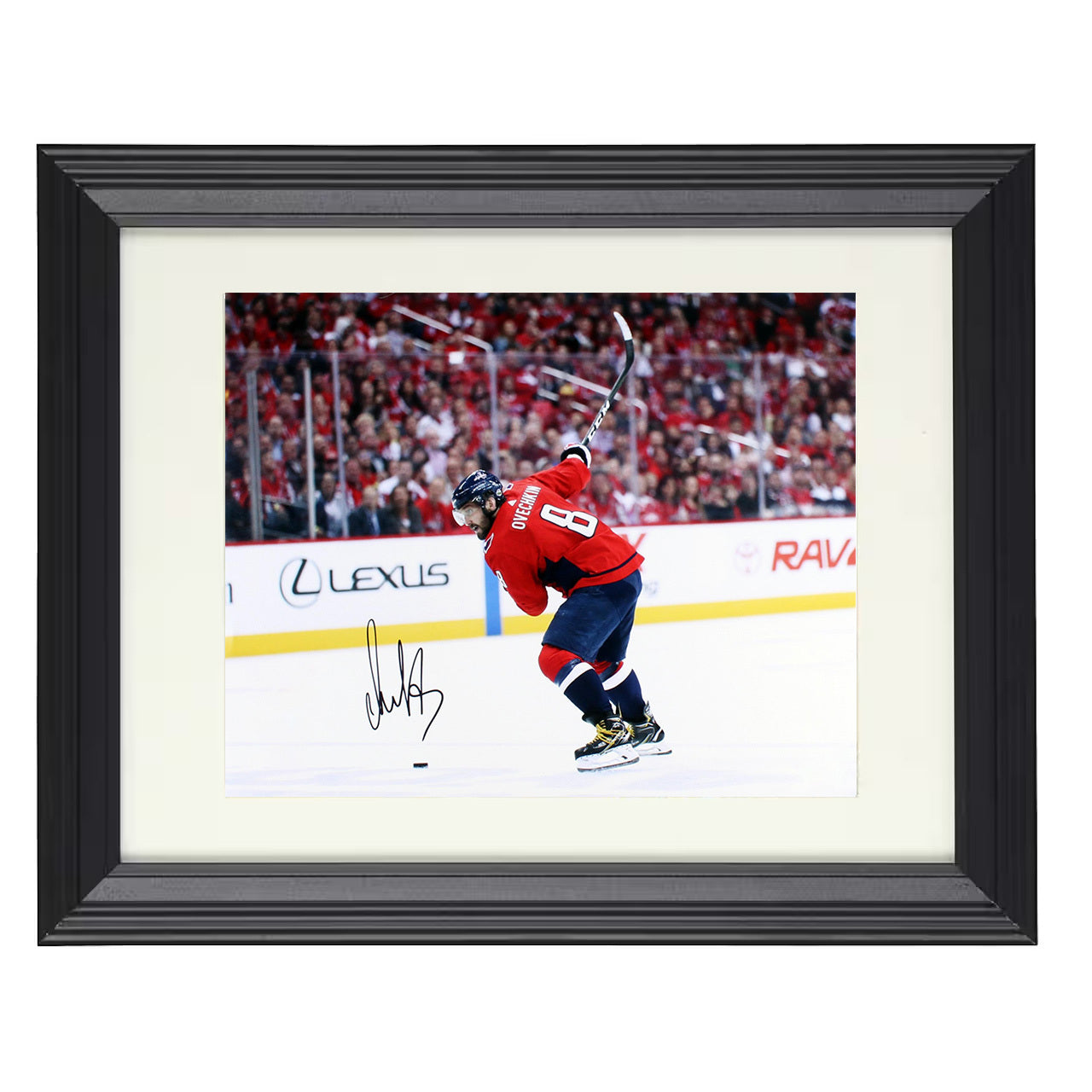 Alexander Ovechkin – Washington Slapshot Follow Through 8x10 matted black framed hockey wall art