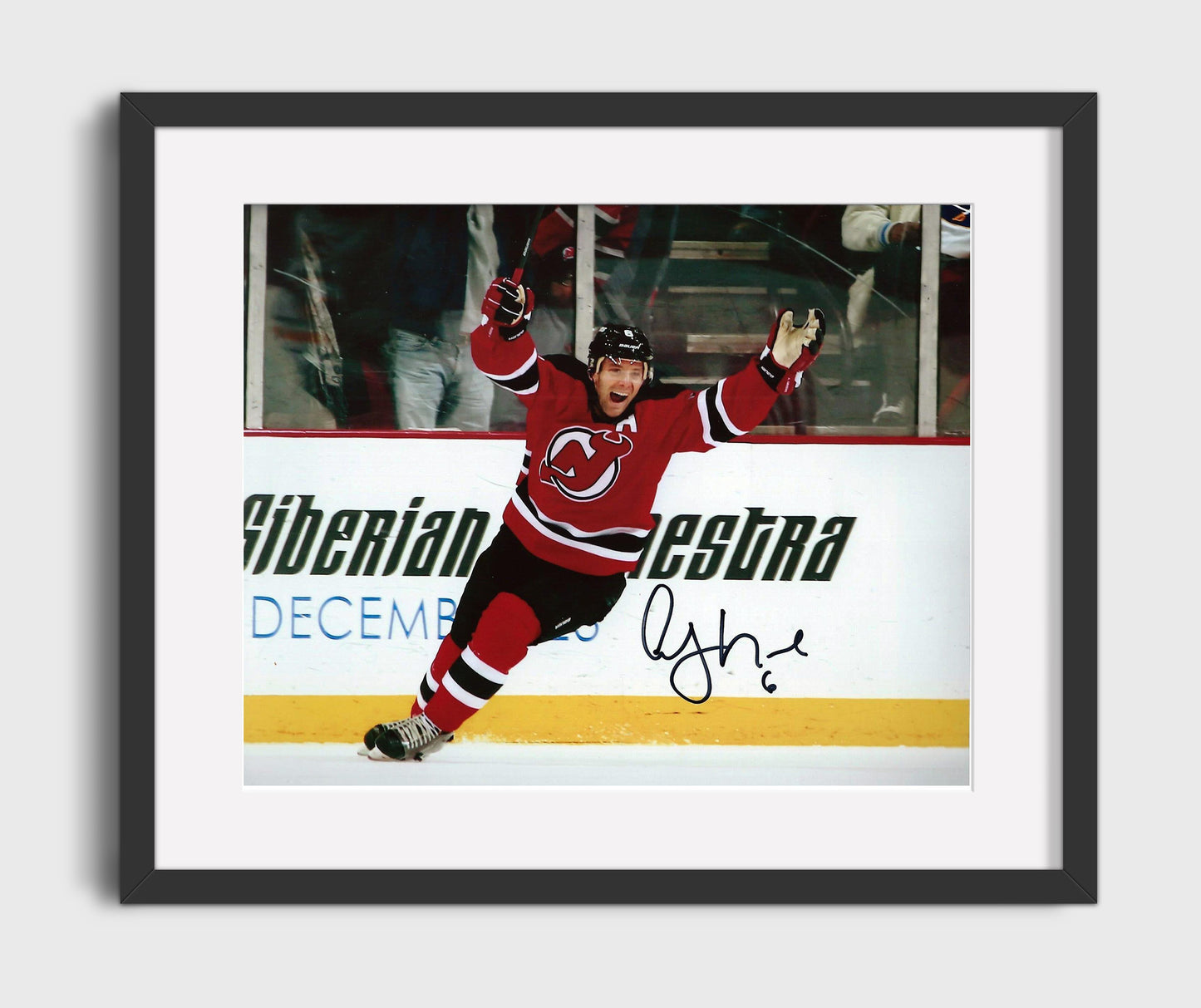 Andy Greene - New Jersey Hockey Goal Celebration Boardside Hockey Wall Art - hockey wall art print