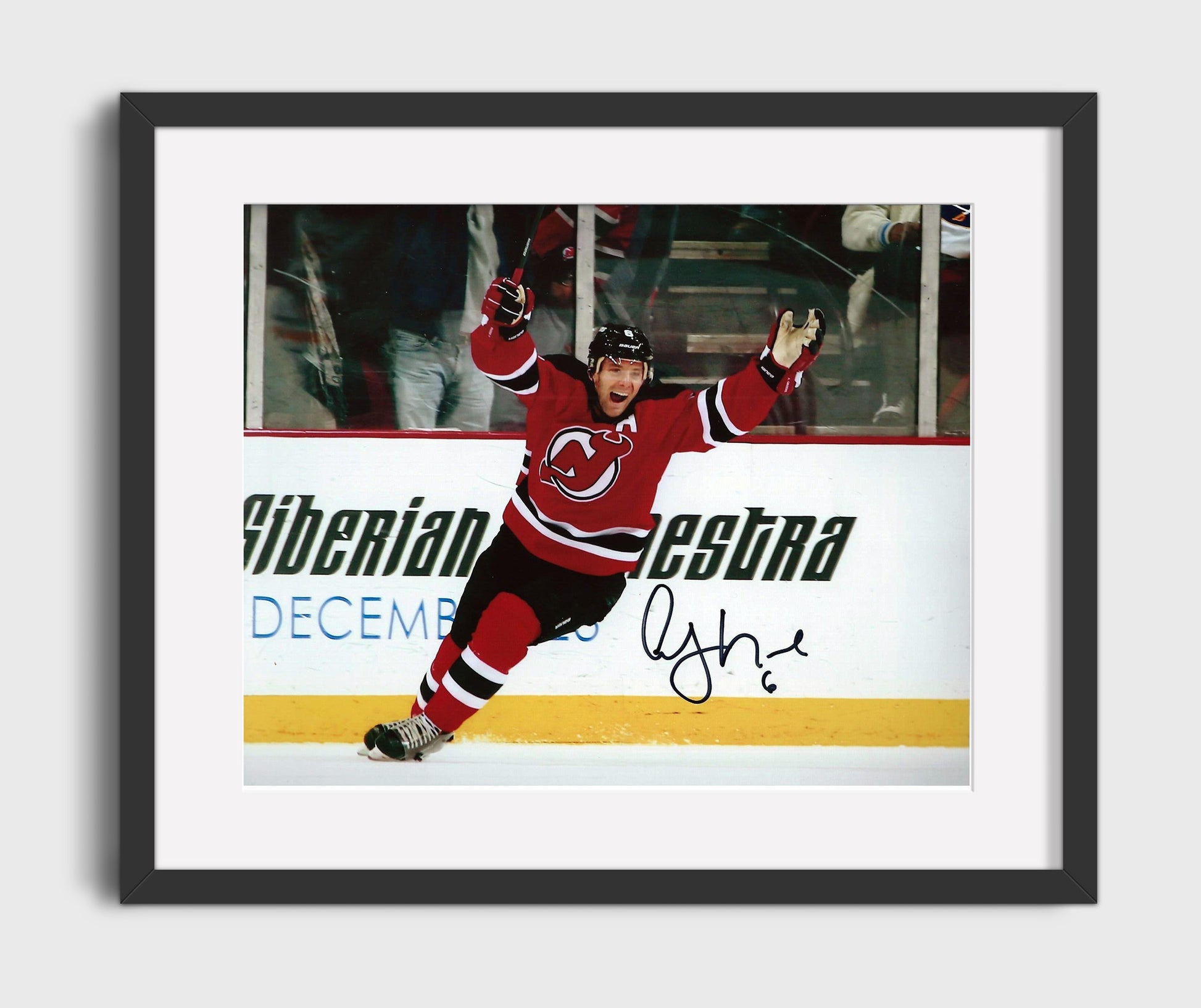 Andy Greene - New Jersey Hockey Goal Celebration Boardside Hockey Wall Art - hockey wall art print