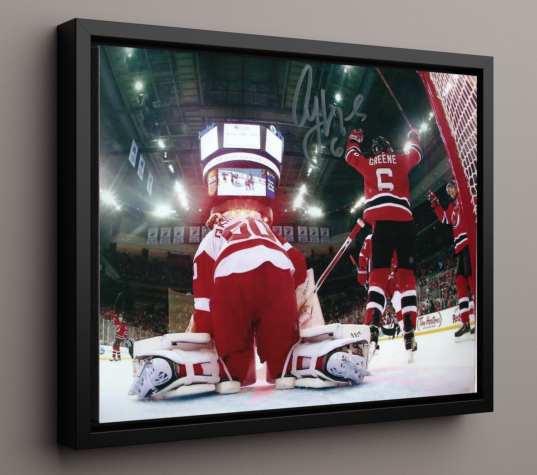 Andy Greene - New Jersey Hockey Goal Celebration Net Camera Hockey Wall Art - hockey wall art print