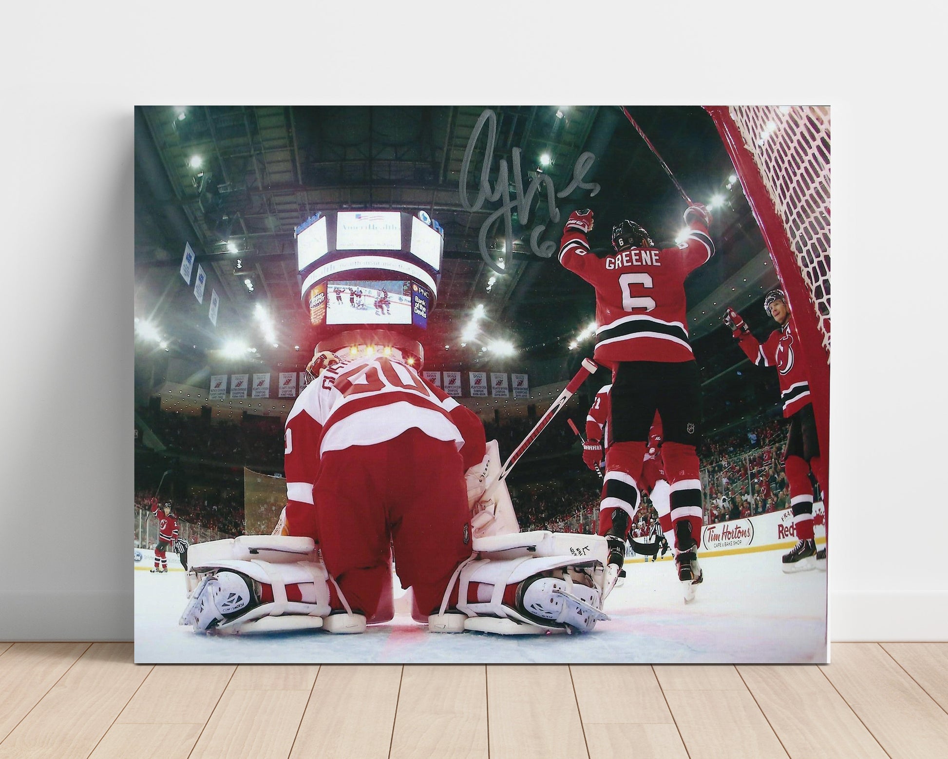 Andy Greene - New Jersey Hockey Goal Celebration Net Camera Hockey Wall Art - hockey wall art print