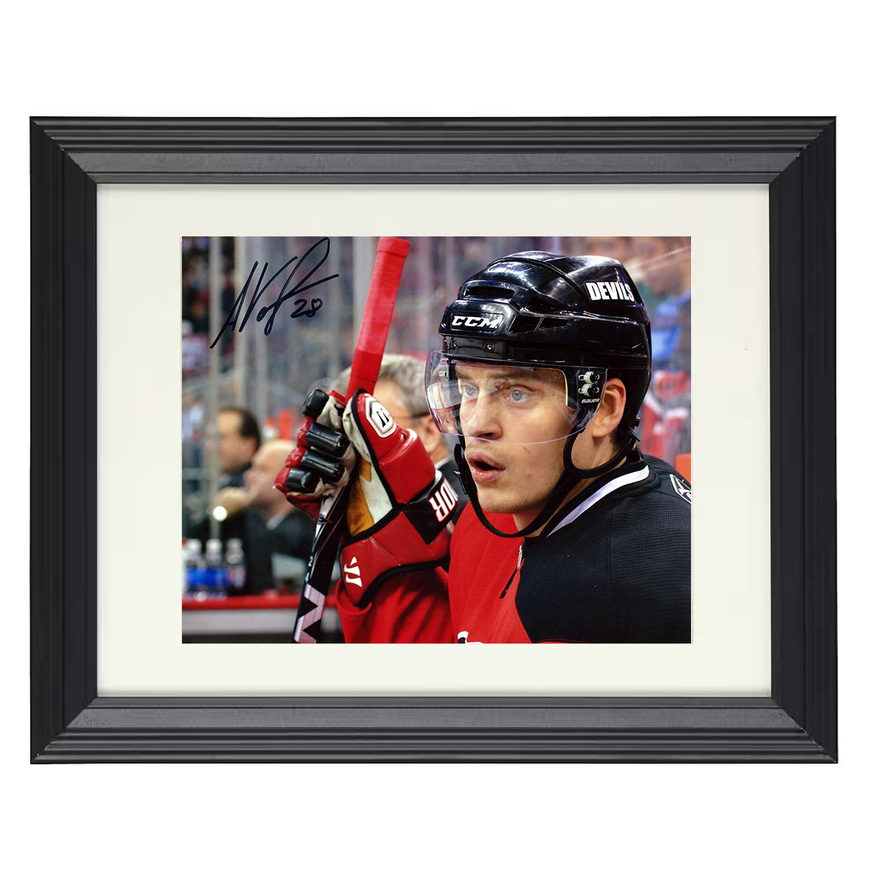 Anton Volchenkov – New Jersey Bench Close-Up 8x10 matted black framed hockey wall art