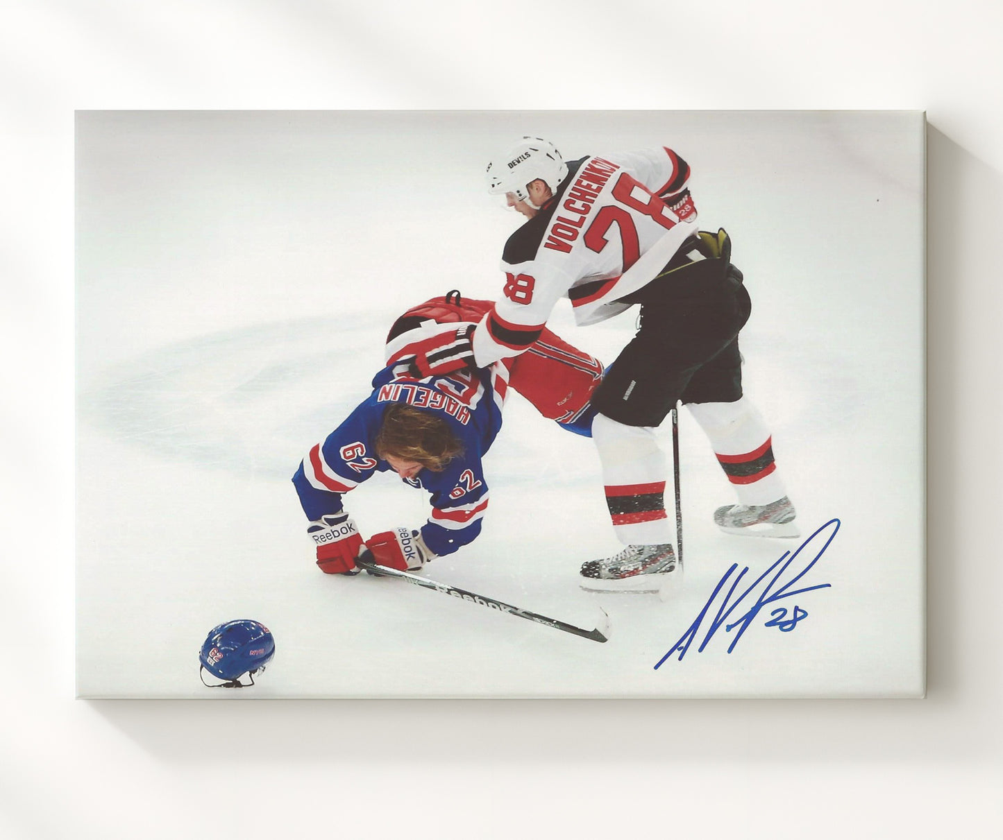 Anton Volchenkov - New Jersey Hockey Fight vs New York Player Hockey Wall Art - hockey wall art print
