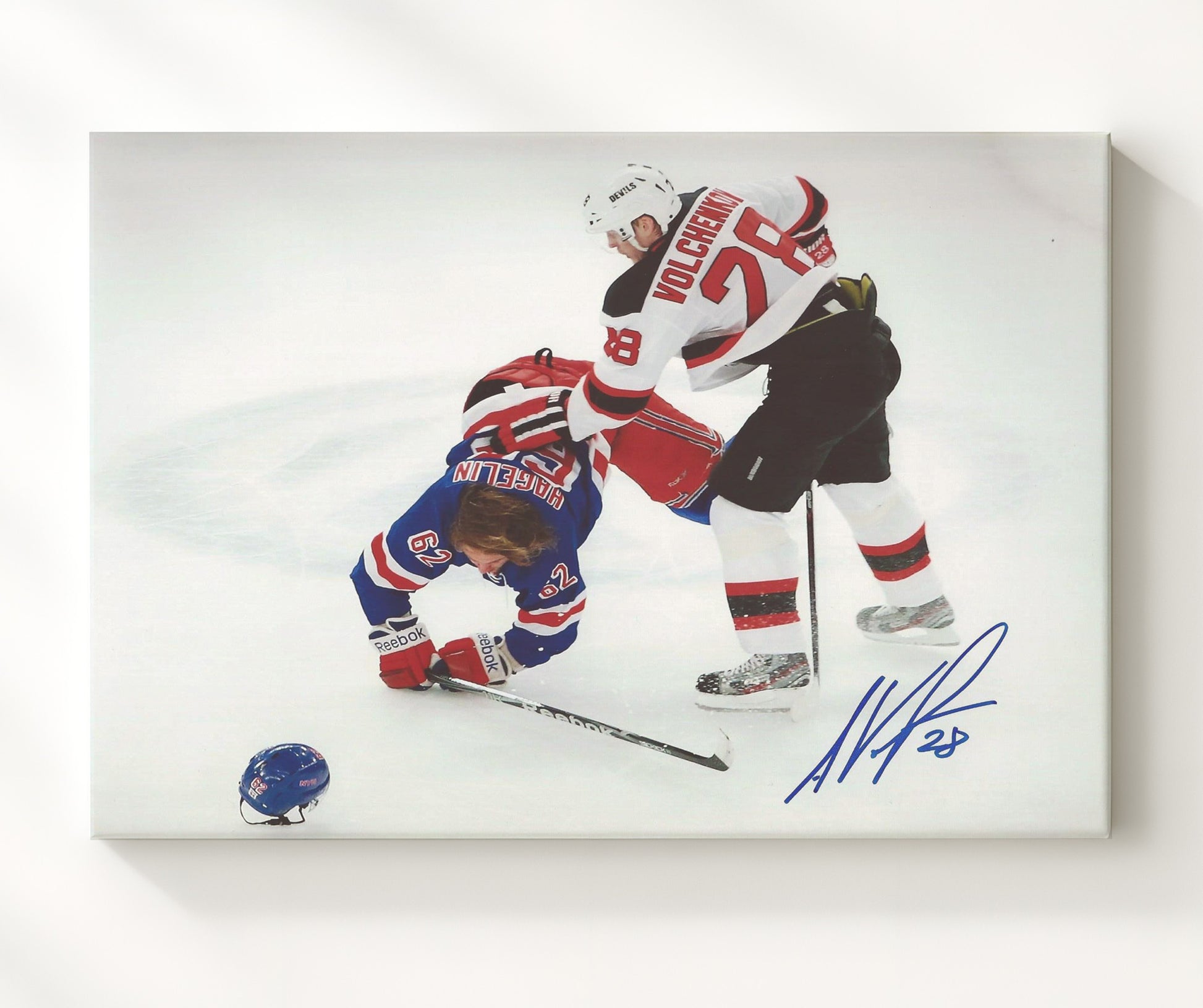 Anton Volchenkov - New Jersey Hockey Fight vs New York Player Hockey Wall Art - hockey wall art print