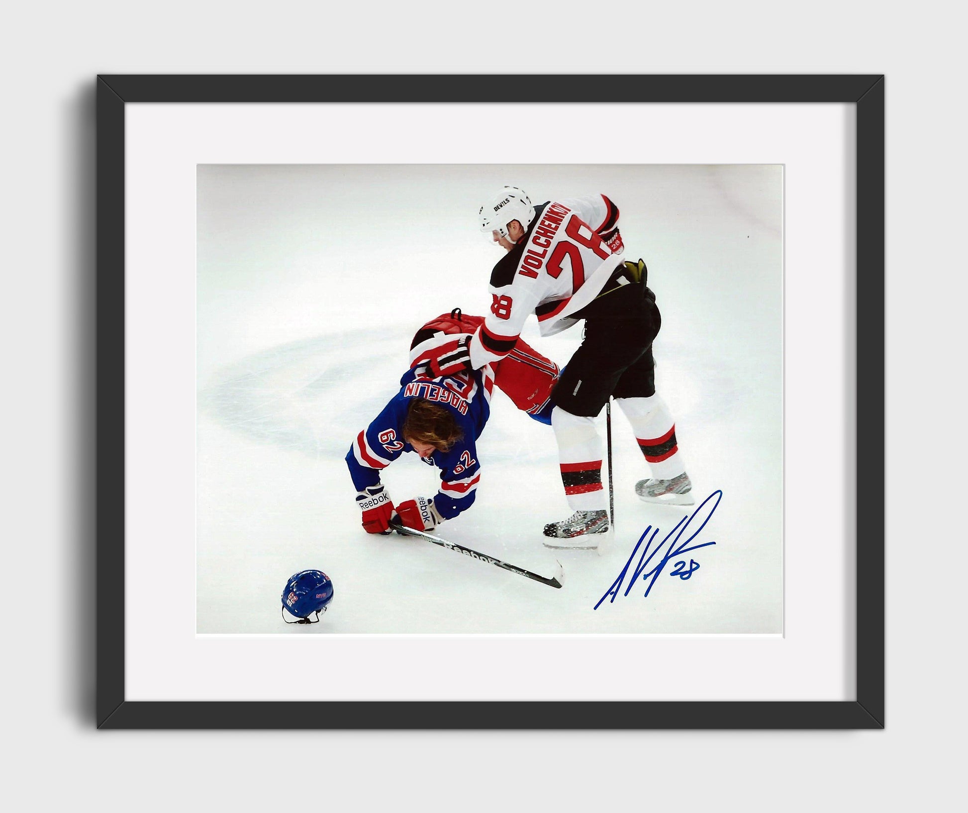 Anton Volchenkov - New Jersey Hockey Fight vs New York Player Hockey Wall Art - hockey wall art print