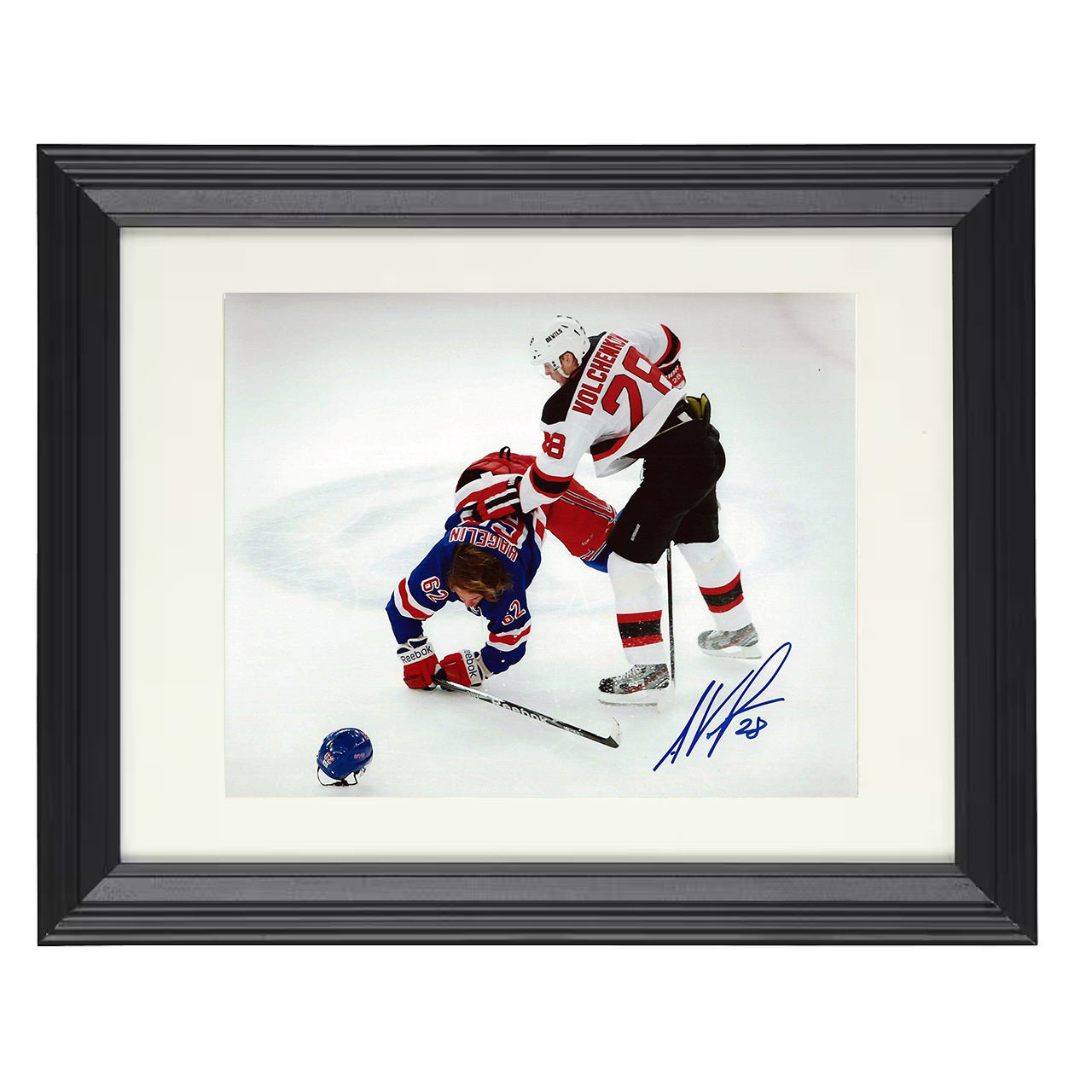 Anton Volchenkov – New Jersey Fight vs. New York Player 8x10 matted black framed hockey wall art