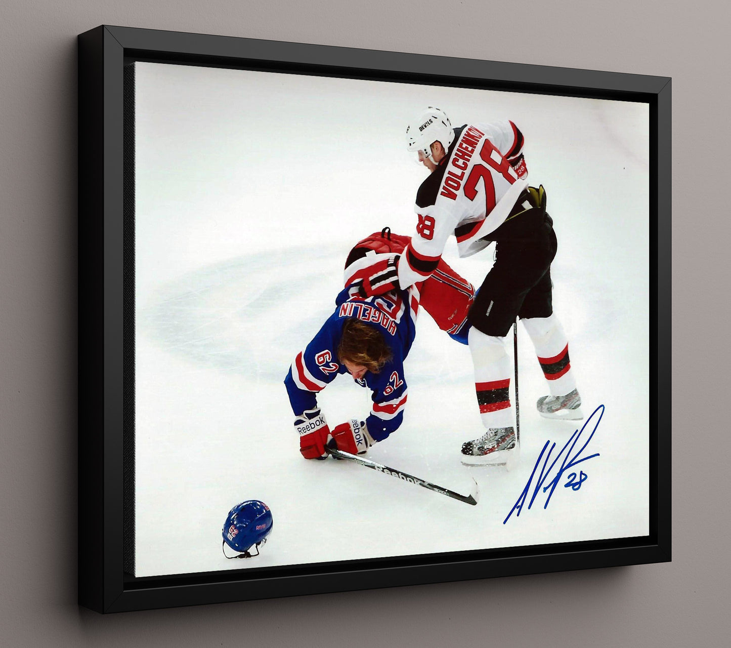 Anton Volchenkov - New Jersey Hockey Fight vs New York Player Hockey Wall Art - hockey wall art print