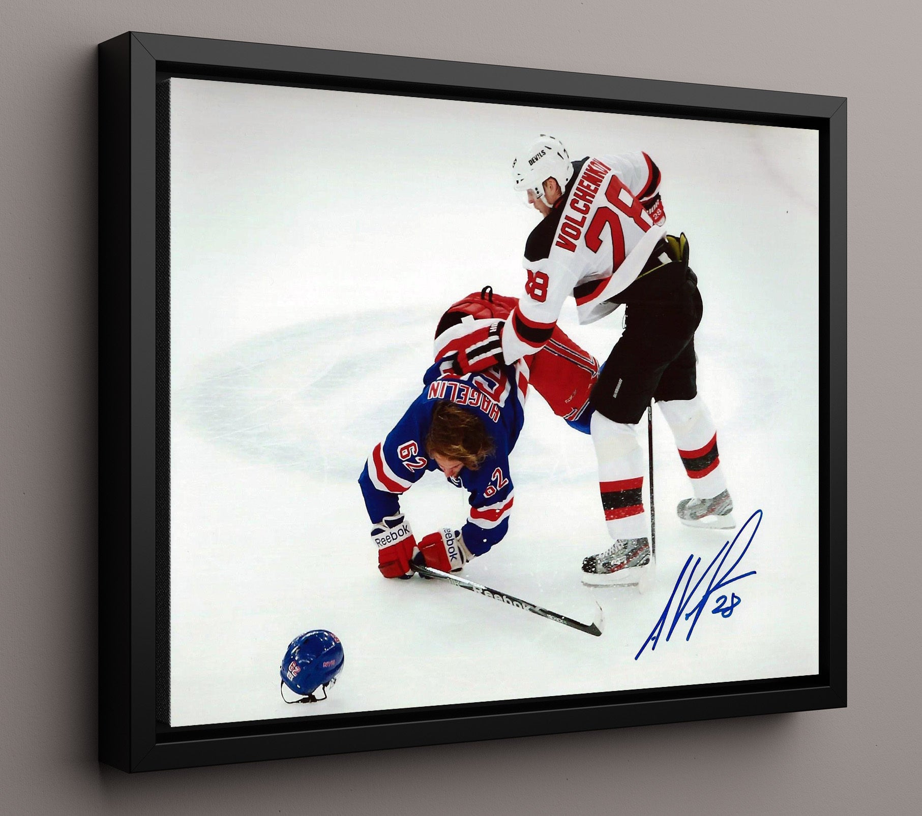 Anton Volchenkov - New Jersey Hockey Fight vs New York Player Hockey Wall Art - hockey wall art print