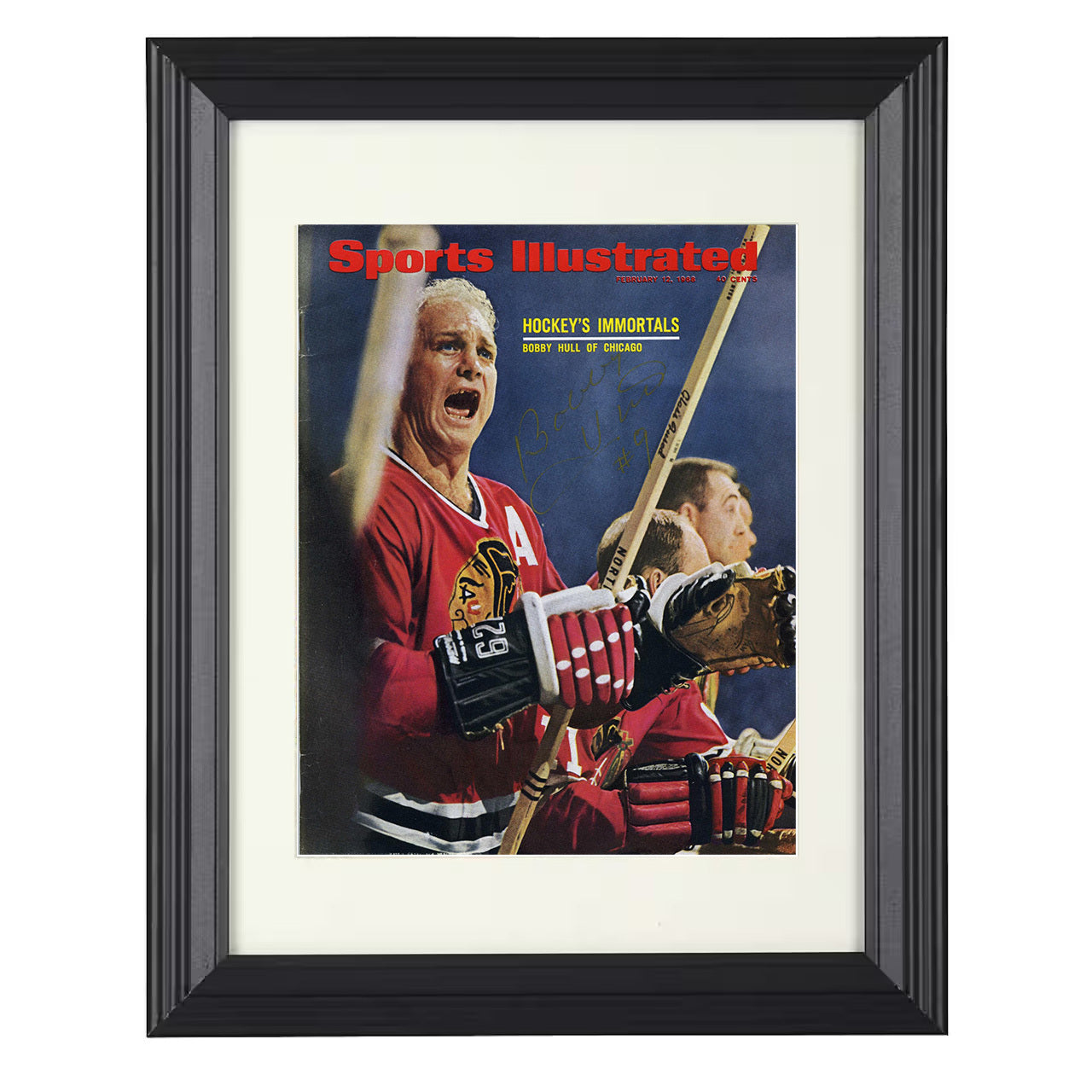 Bobby Hull – Chicago Bench Image 1968 SI 8x10 matted black framed hockey wall art