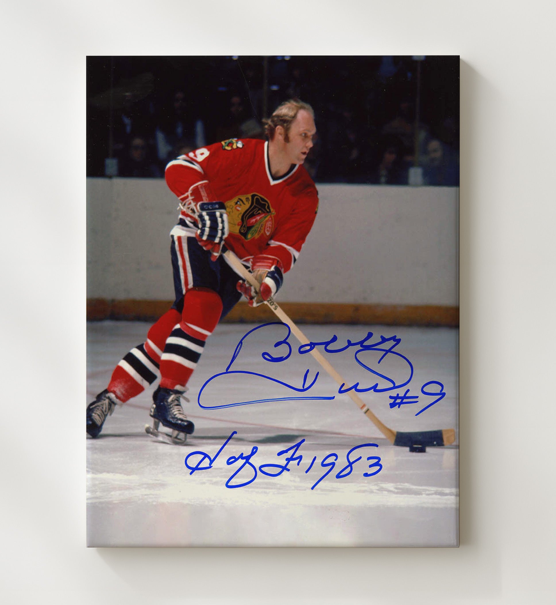 Bobby Hull - Chicago Hockey Slap Shot Action Spotlight Hockey Wall Art - hockey wall art print