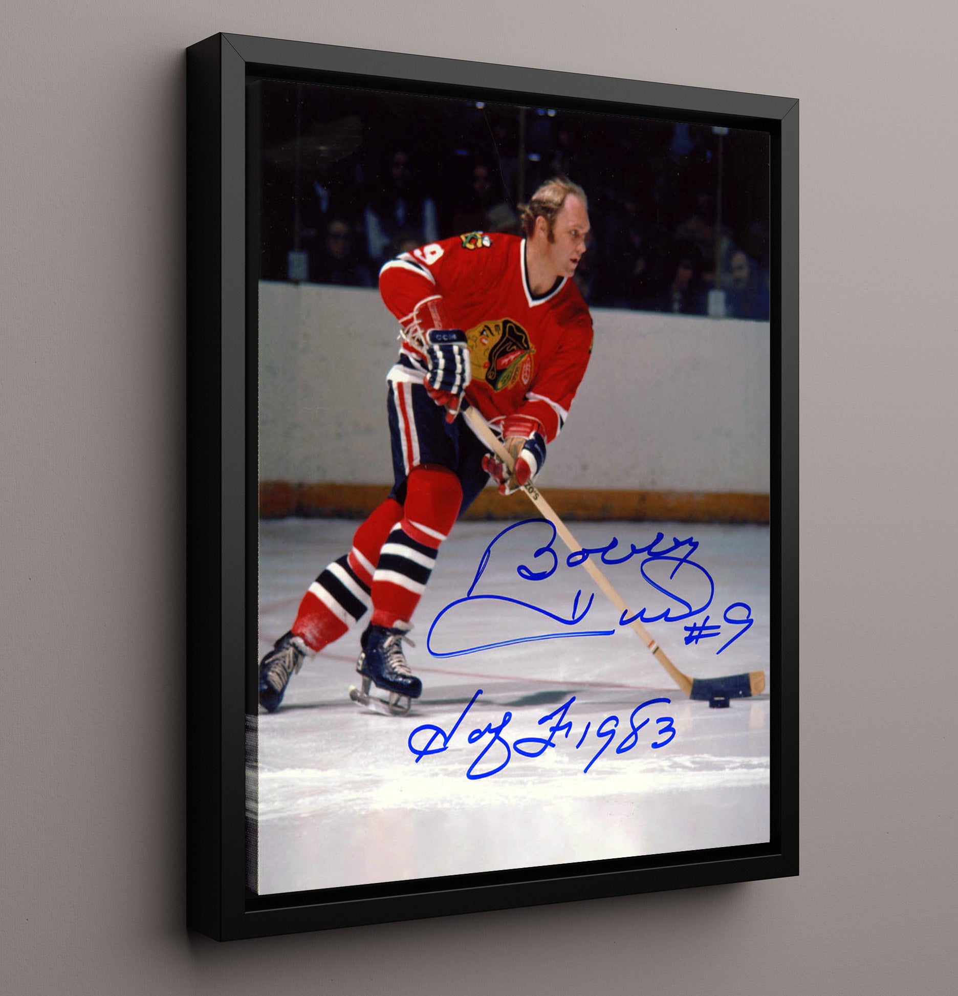 Bobby Hull - Chicago Hockey Slap Shot Action Spotlight Hockey Wall Art - hockey wall art print