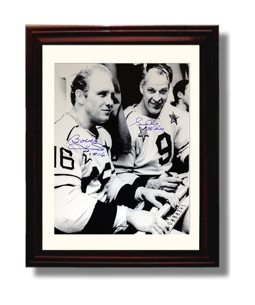 Bobby Hull and Gordie Howe - All Star Bench Moment Hockey Wall Art - hockey wall art print