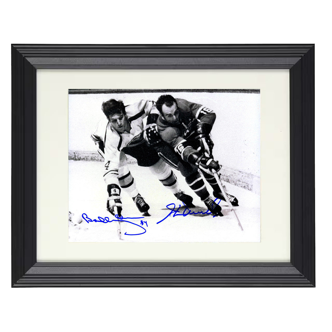 Bobby Orr and Henri Richard – Boston vs. Montreal Battle 8x10 matted black framed hockey wall art
