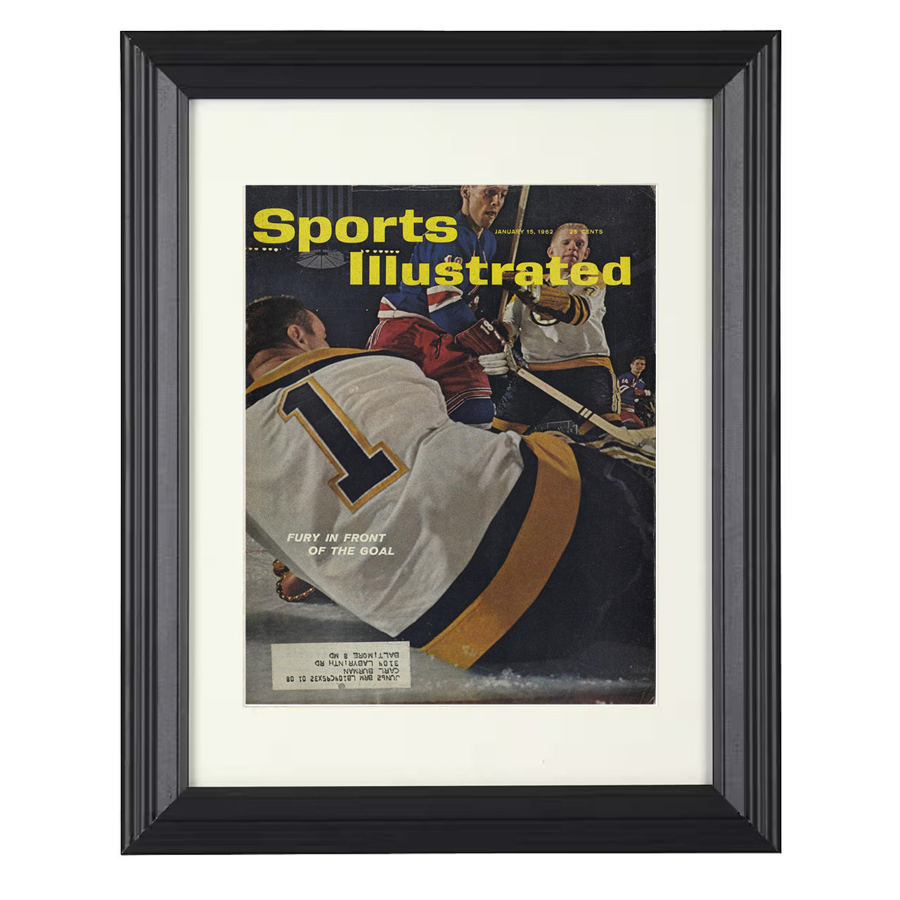Boston vs. New York – Netfront Battle 1962 SI 8x10 matted black framed hockey wall art