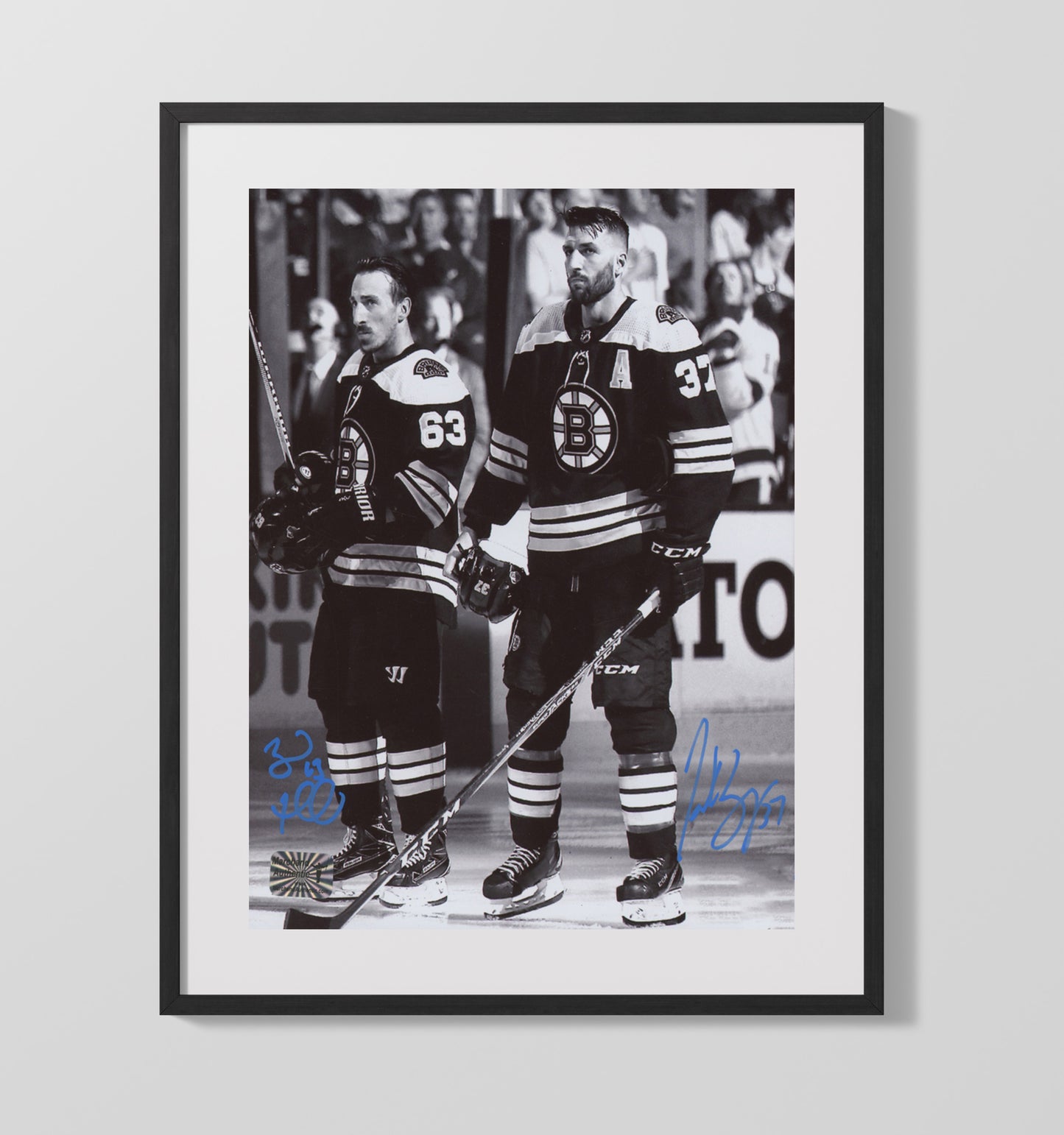 Brad Marchand and Patrice Bergeron - Boston Hockey Teammates Pre Game Moment Hockey Wall Art - hockey wall art print