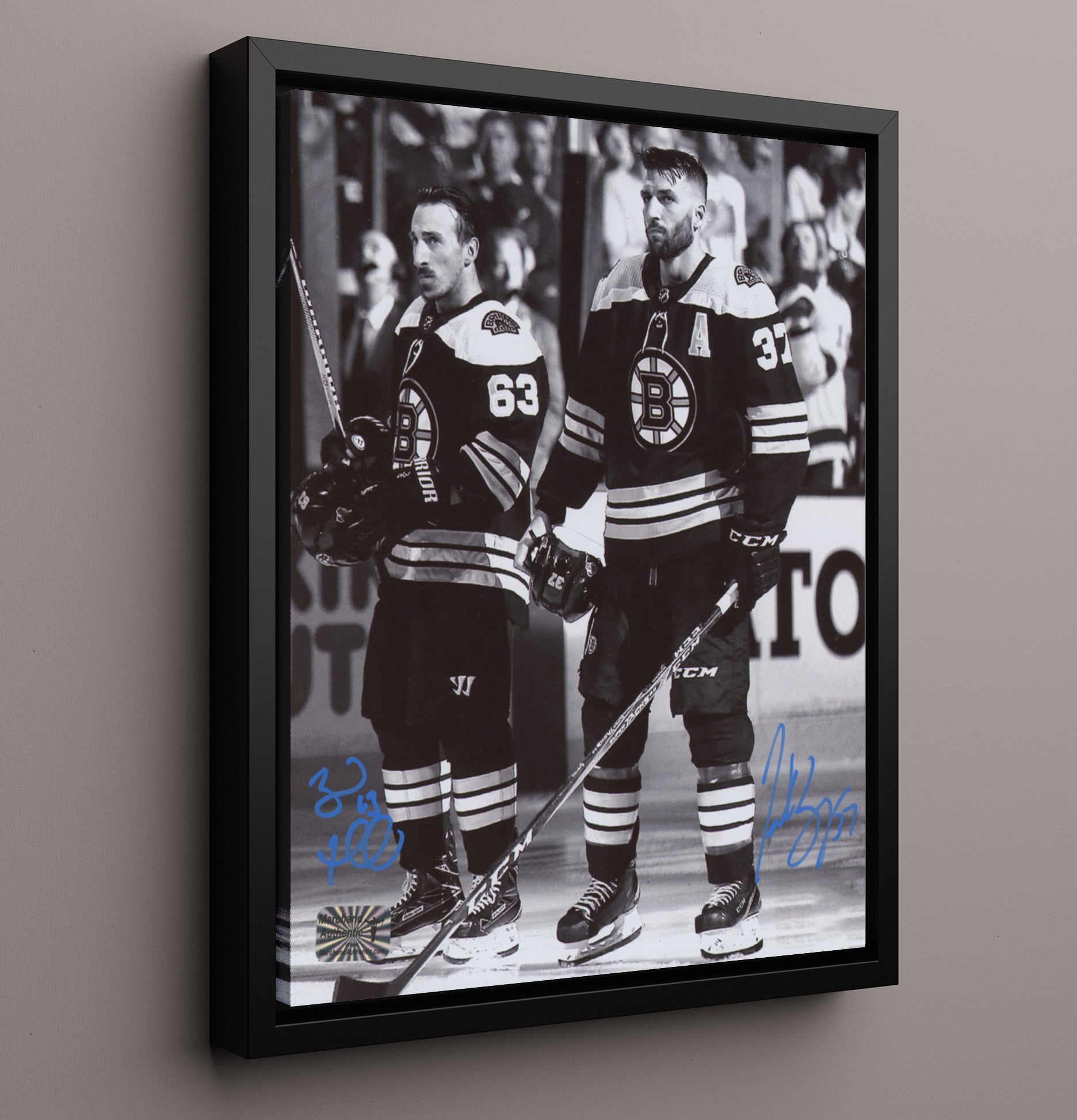 Brad Marchand and Patrice Bergeron - Boston Hockey Teammates Pre Game Moment Hockey Wall Art - hockey wall art print