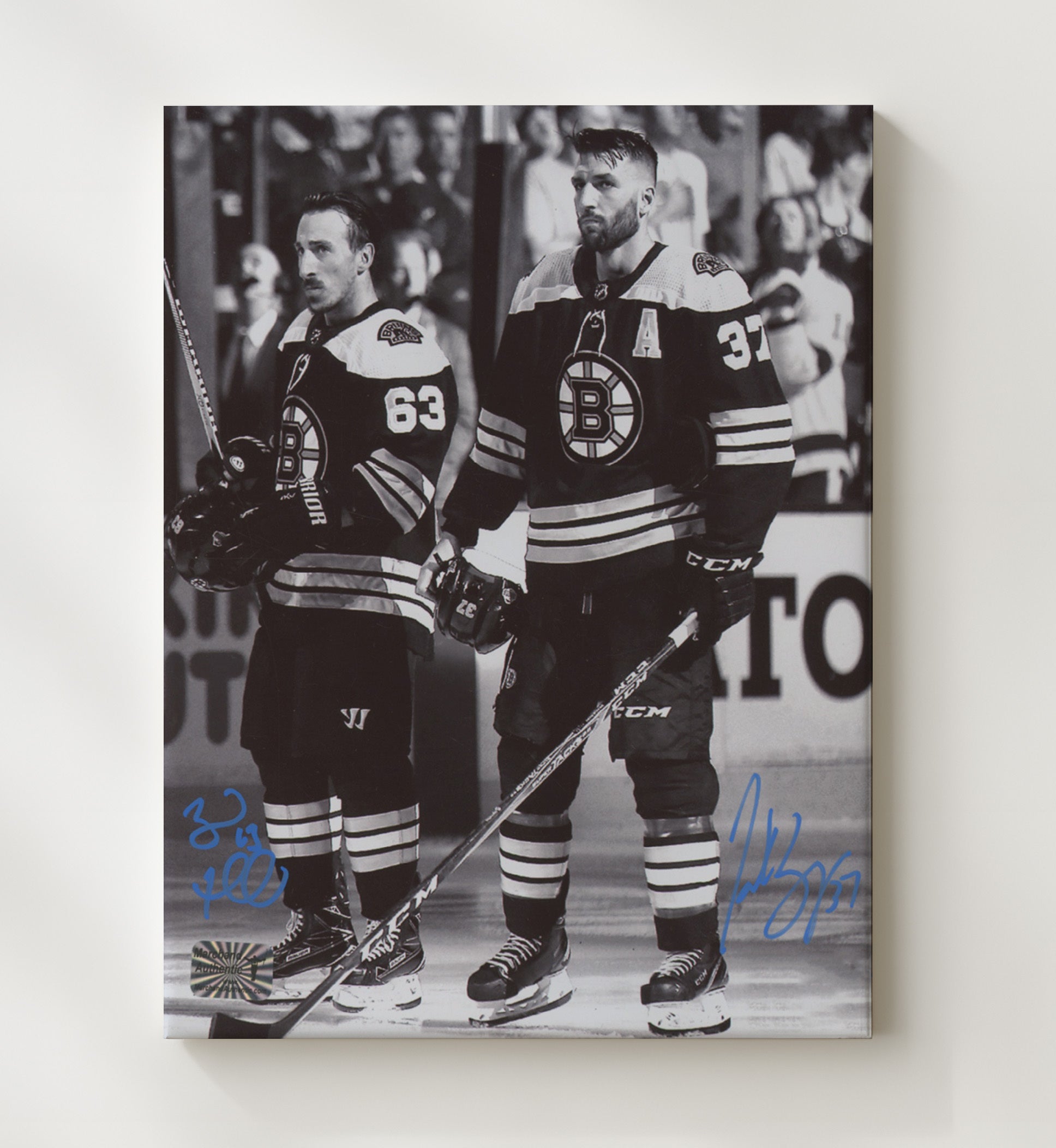Brad Marchand and Patrice Bergeron - Boston Hockey Teammates Pre Game Moment Hockey Wall Art - hockey wall art print