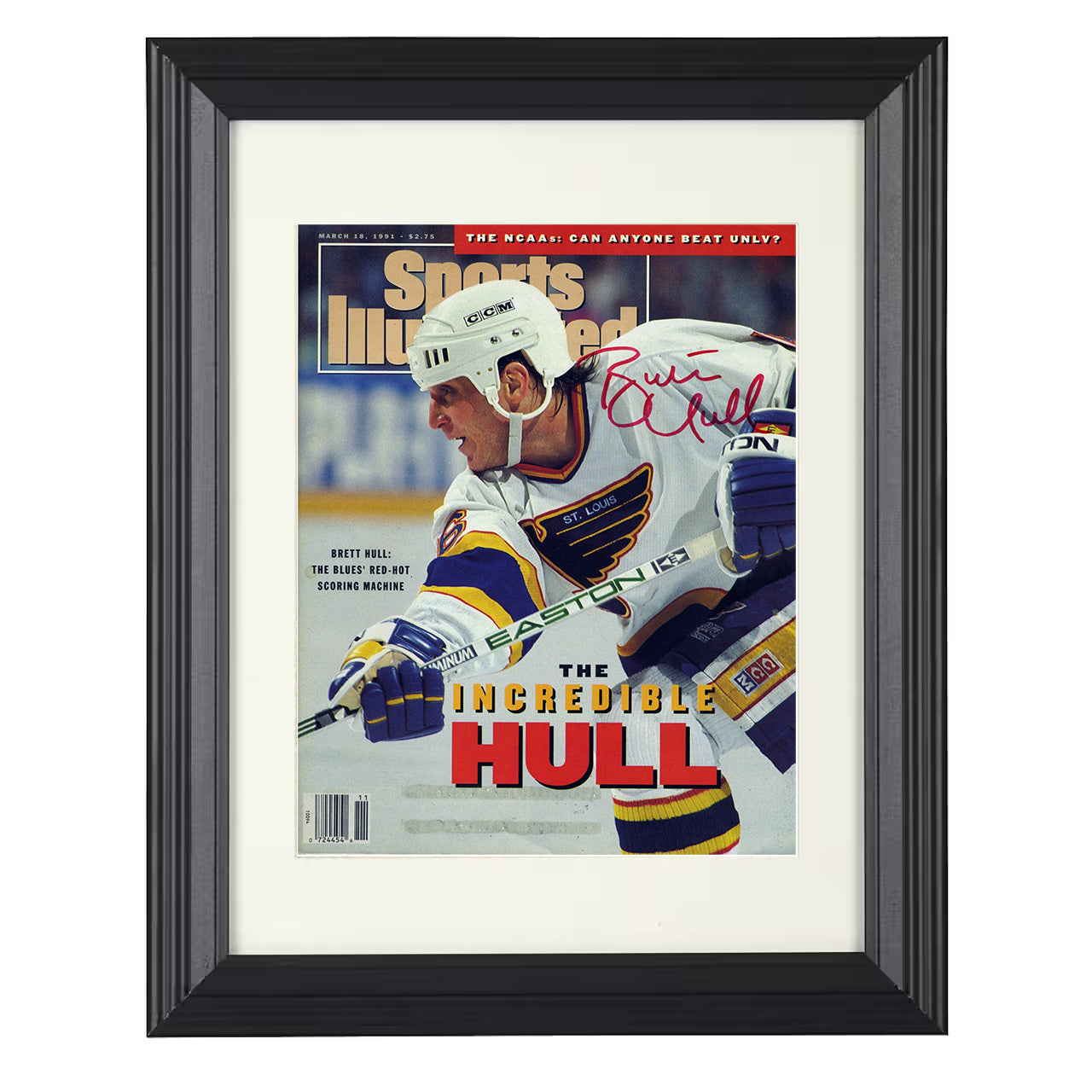 Brett Hull – St Louis The Incredible Hull 1991 SI 8x10 matted black framed hockey wall art