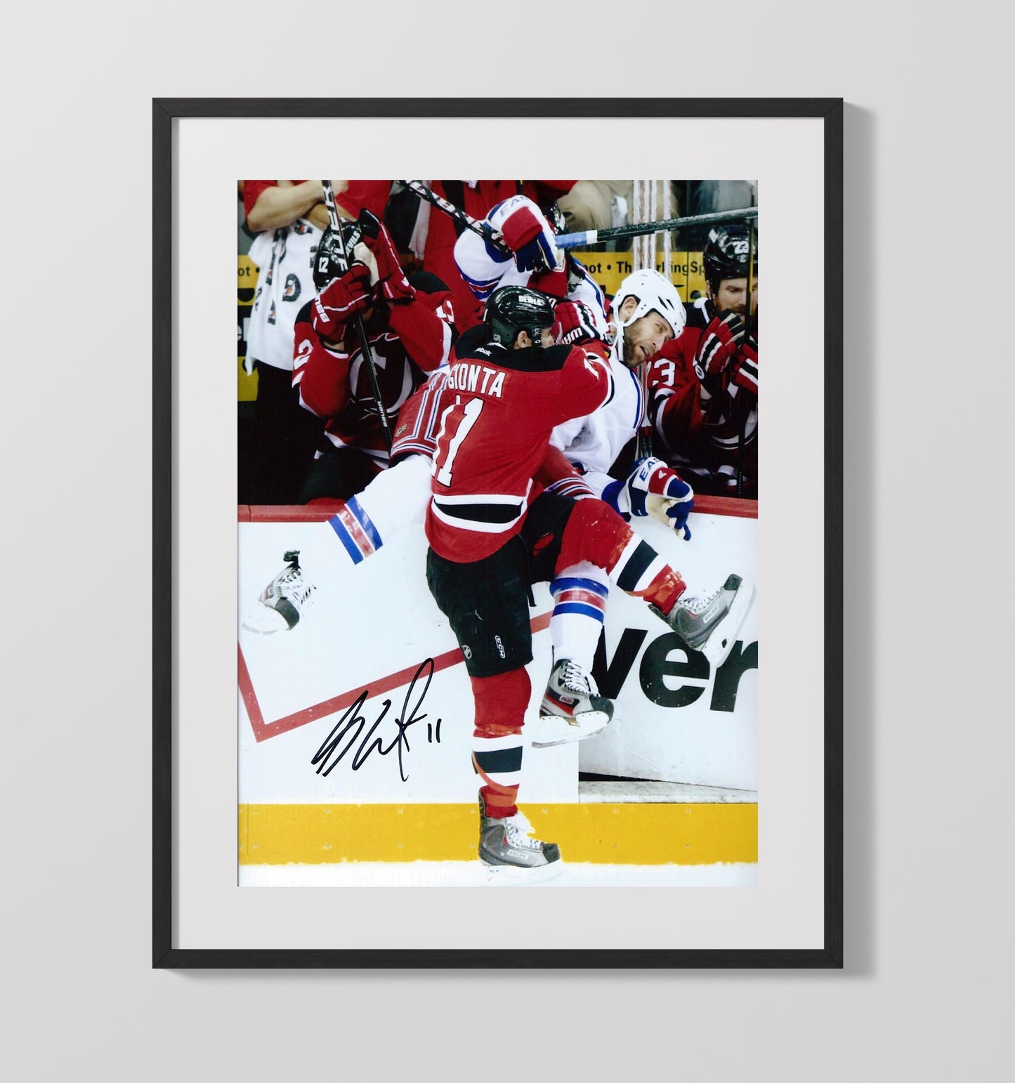 Brian Gionta - New Jersey Hockey Board Battle Collision Hockey Wall Art - hockey wall art print
