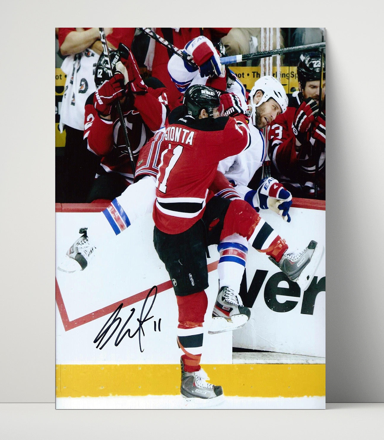 Brian Gionta - New Jersey Hockey Board Battle Collision Hockey Wall Art - hockey wall art print