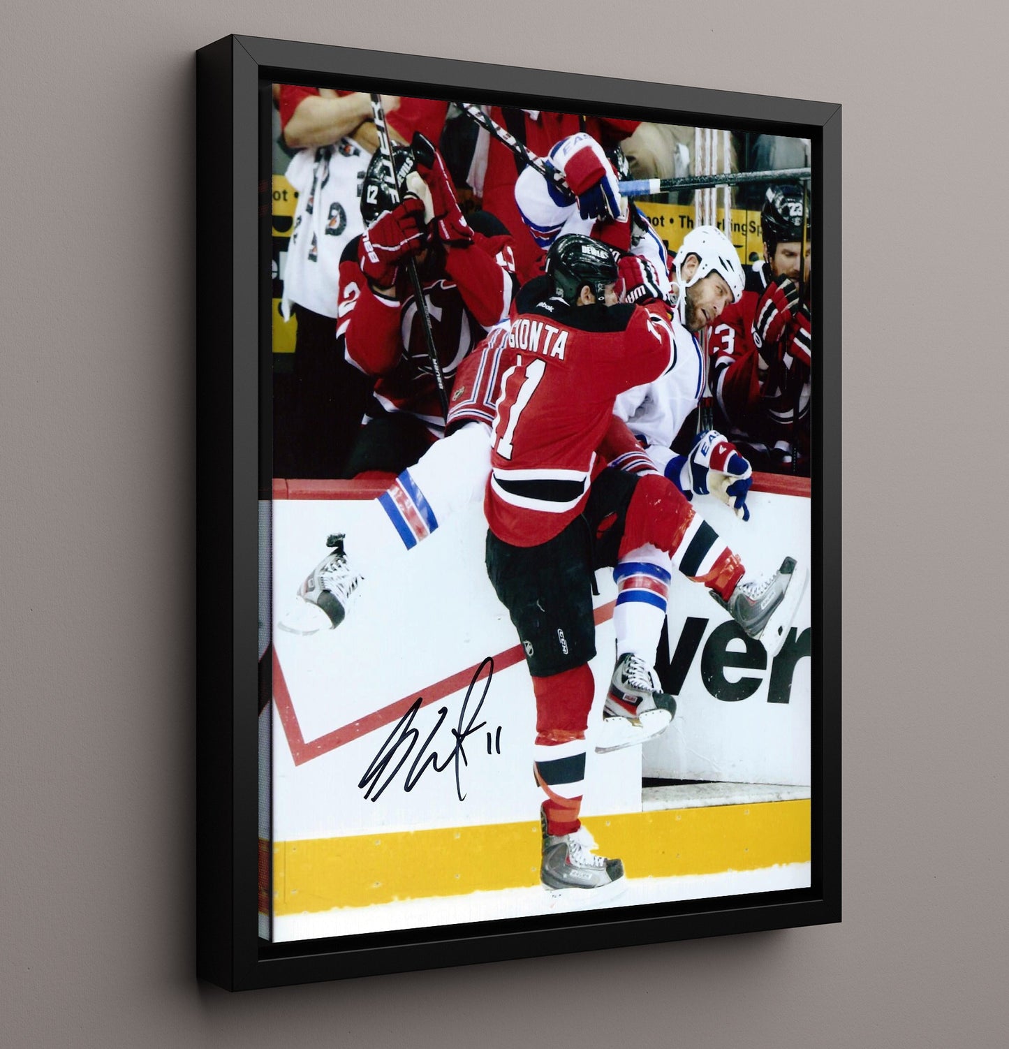 Brian Gionta - New Jersey Hockey Board Battle Collision Hockey Wall Art - hockey wall art print