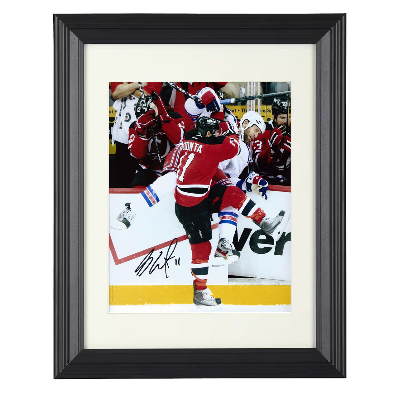 Brian Gionta – New Jersey Board Battle Collision 8x10 matted black framed hockey wall art