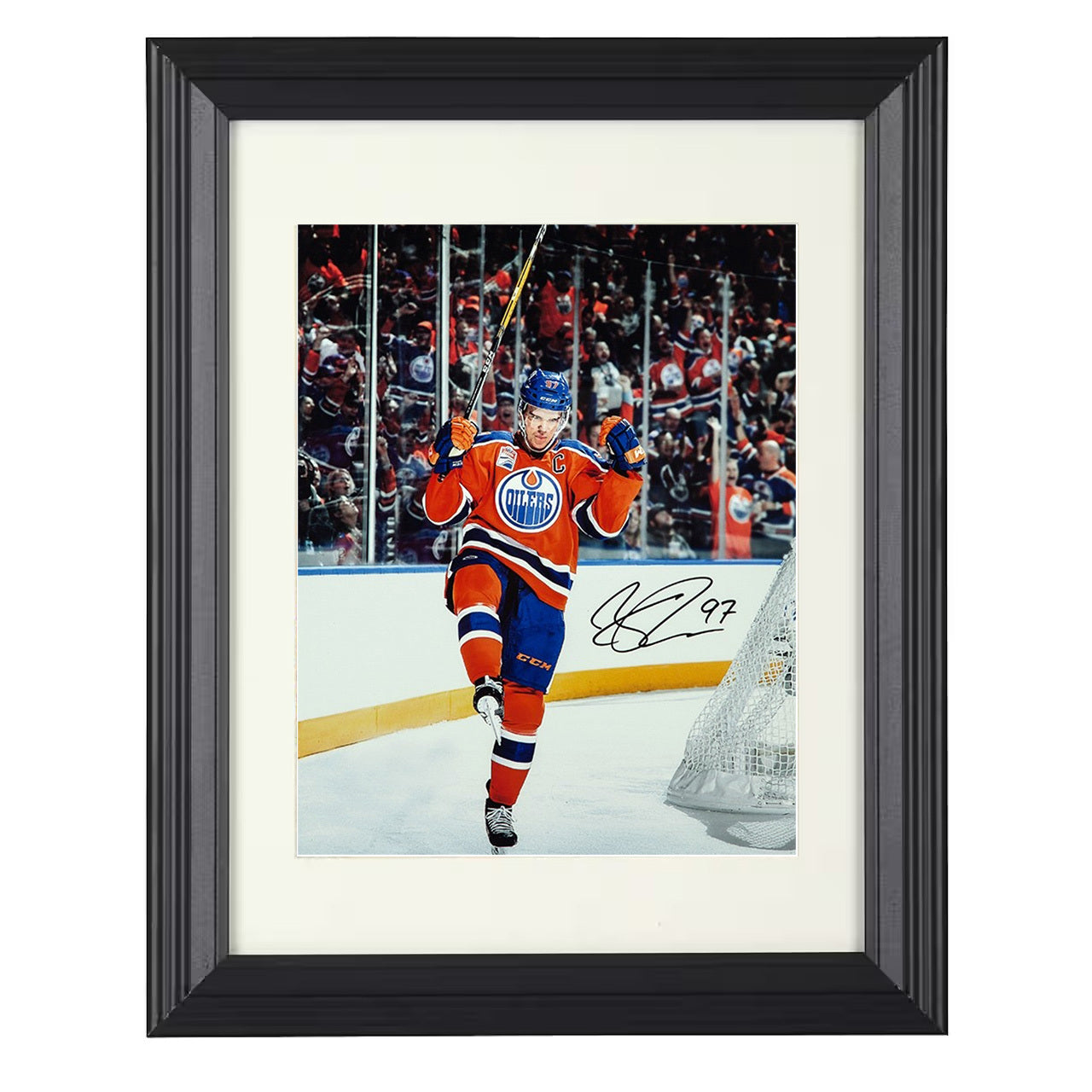 Connor McDavid – Edmonton Home Opener Goal Celebration 8x10 matted black framed hockey wall art