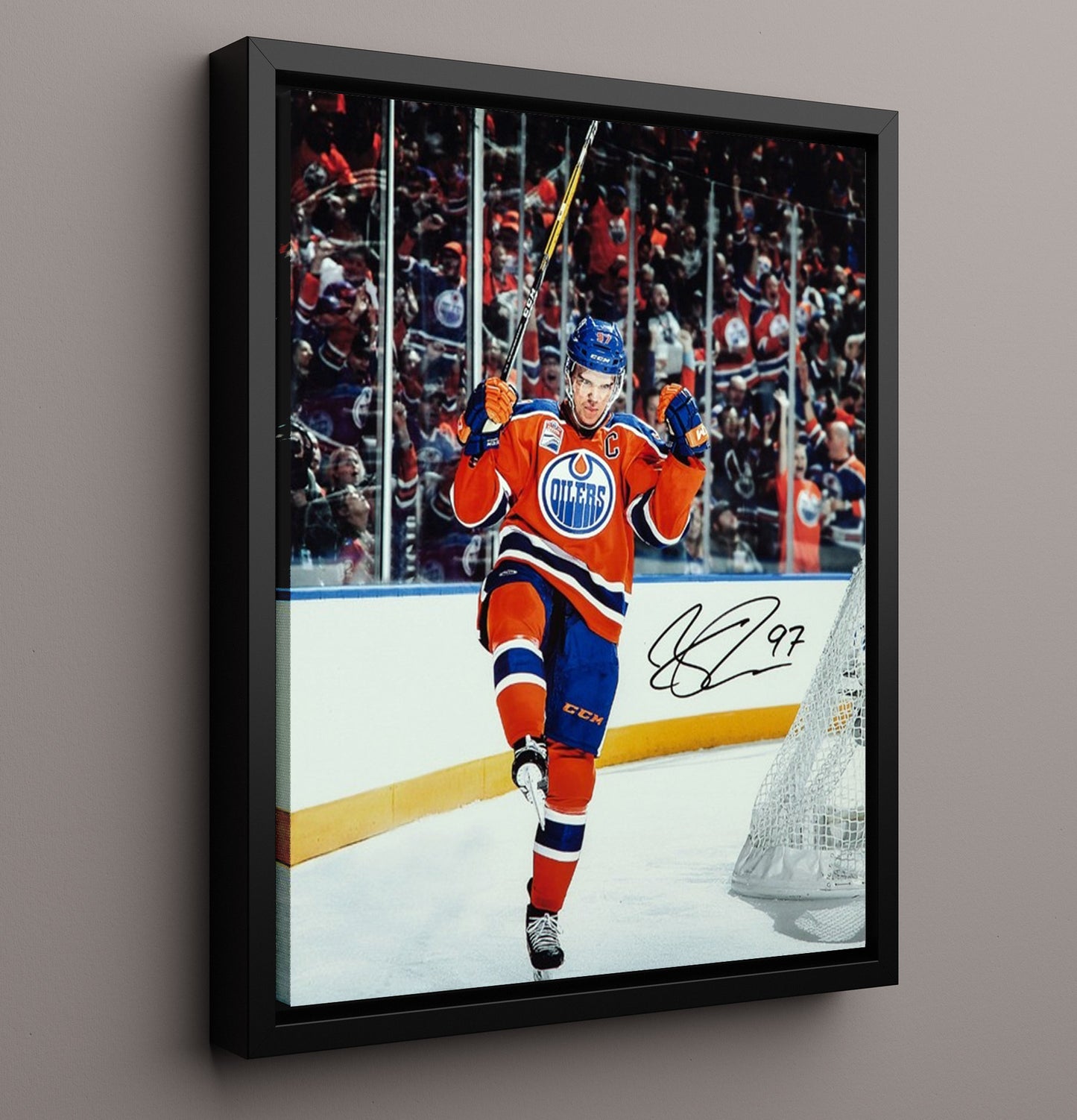 Connor Mcdavid - Edmonton Hockey Home Opener Goal Celebration Hockey Wall Art - hockey wall art print