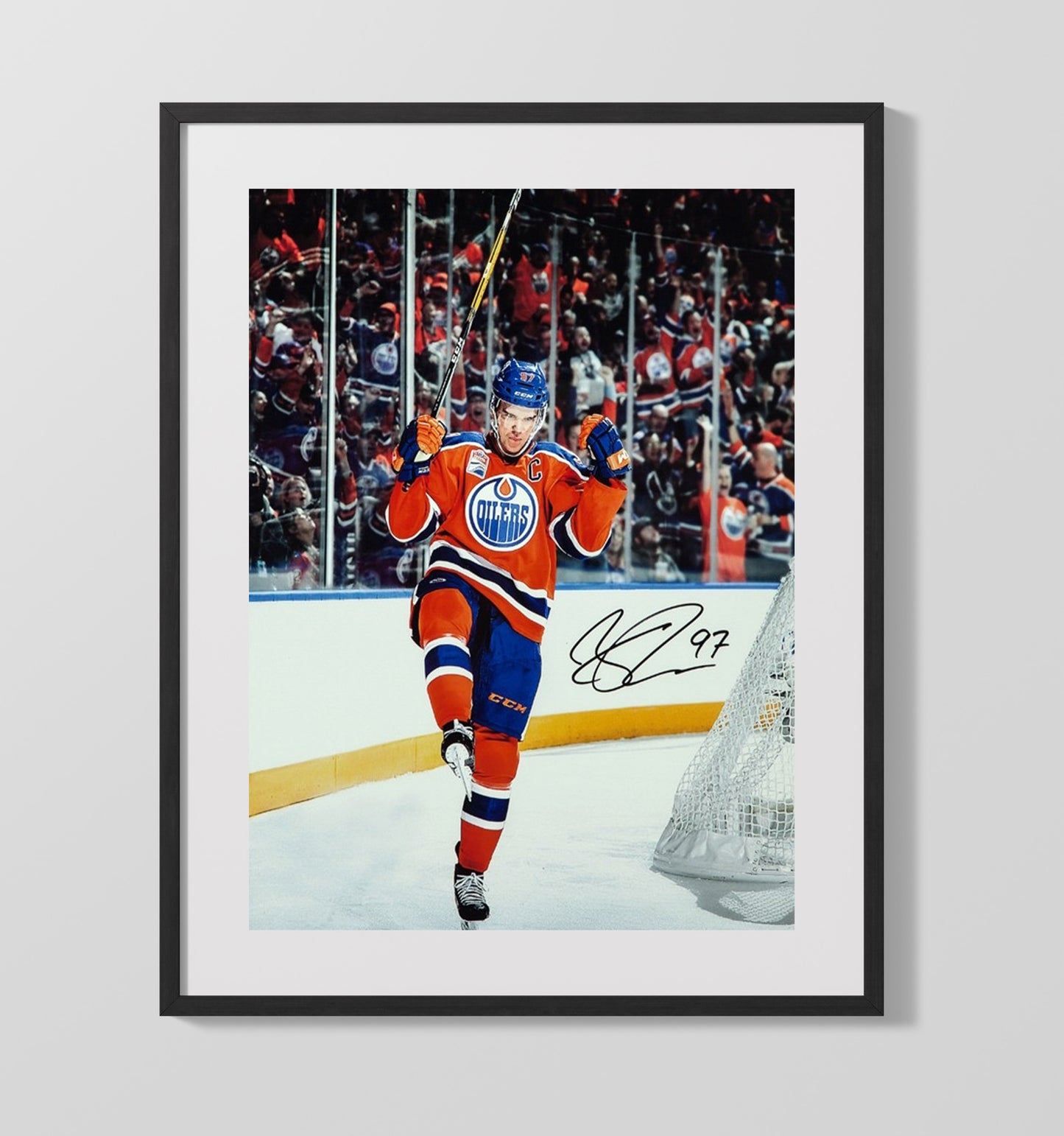 Connor Mcdavid - Edmonton Hockey Home Opener Goal Celebration Hockey Wall Art - hockey wall art print