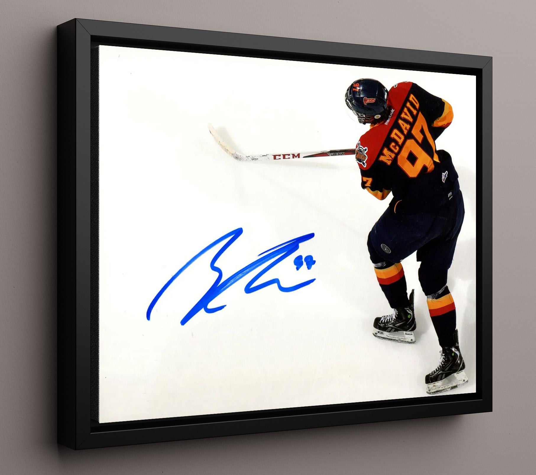 Connor Mcdavid - Edmonton Hockey Overhead Shooting Action Hockey Wall Art - hockey wall art print