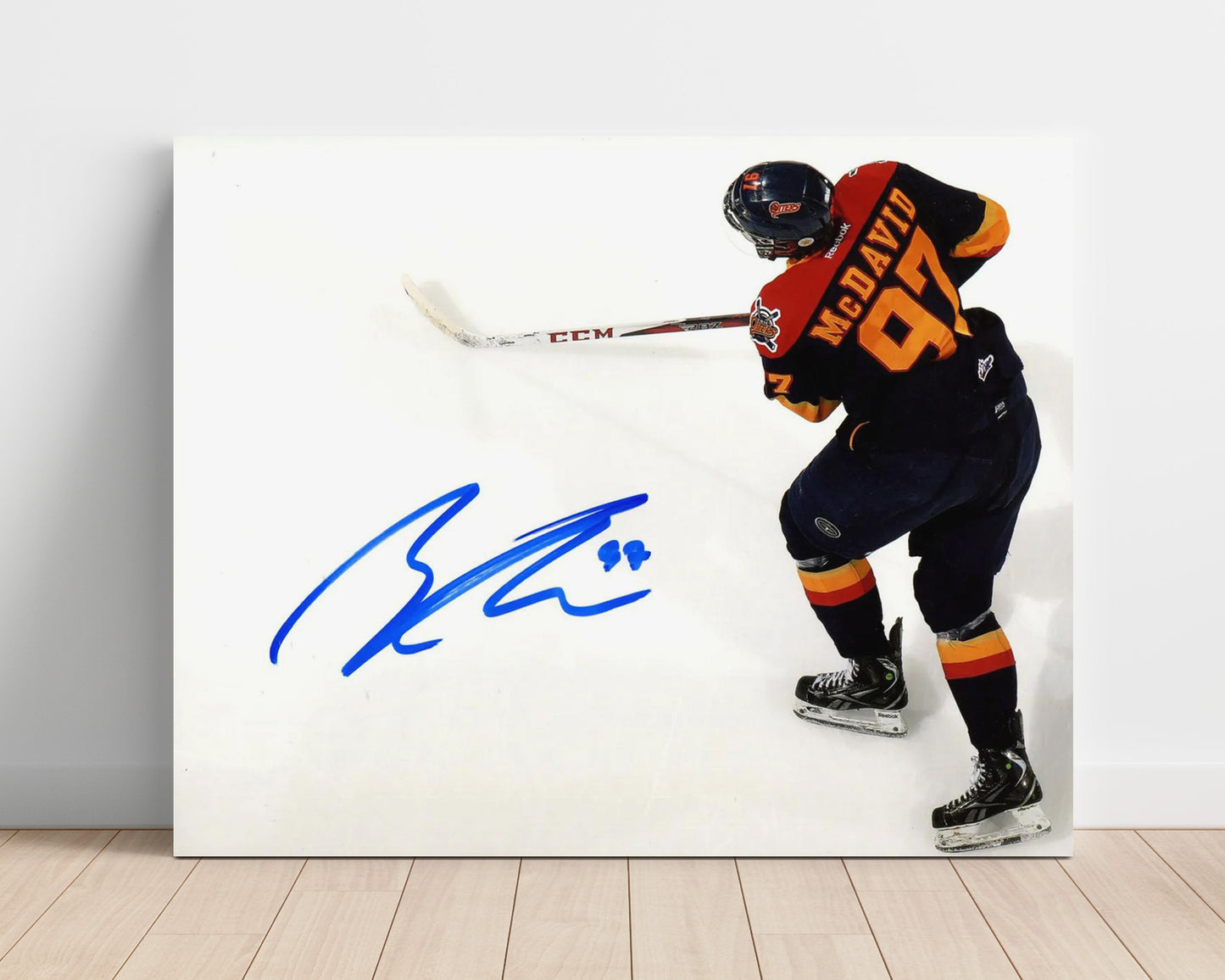 Connor Mcdavid - Edmonton Hockey Overhead Shooting Action Hockey Wall Art - hockey wall art print