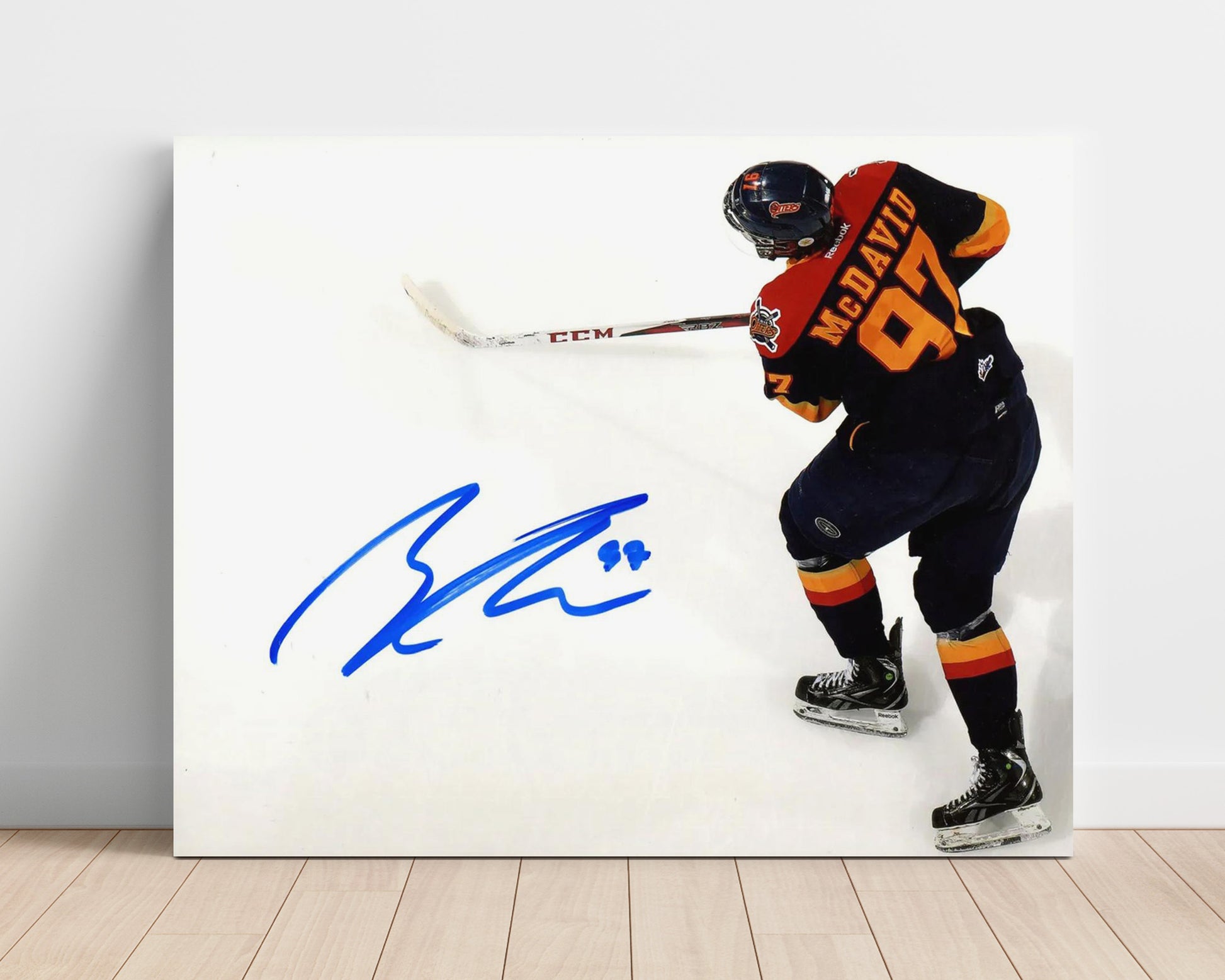 Connor Mcdavid - Edmonton Hockey Overhead Shooting Action Hockey Wall Art - hockey wall art print