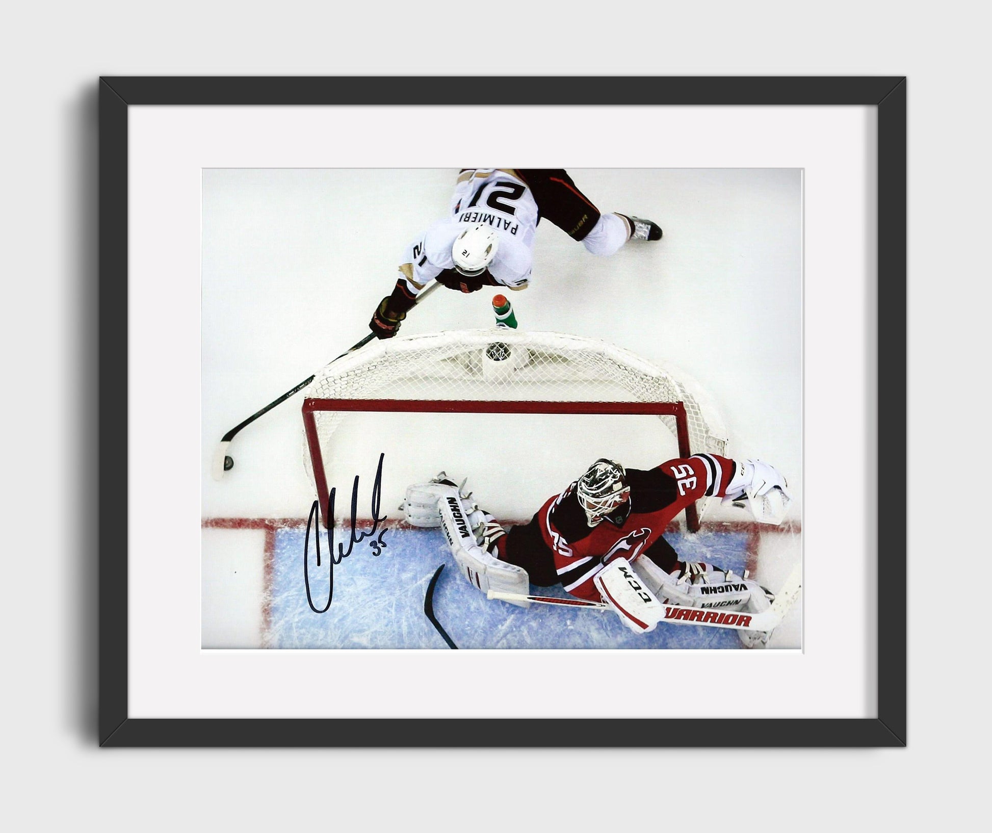 Cory Schneider - New Jersey Hockey Overhead Save Attempt Hockey Wall Art - hockey wall art print