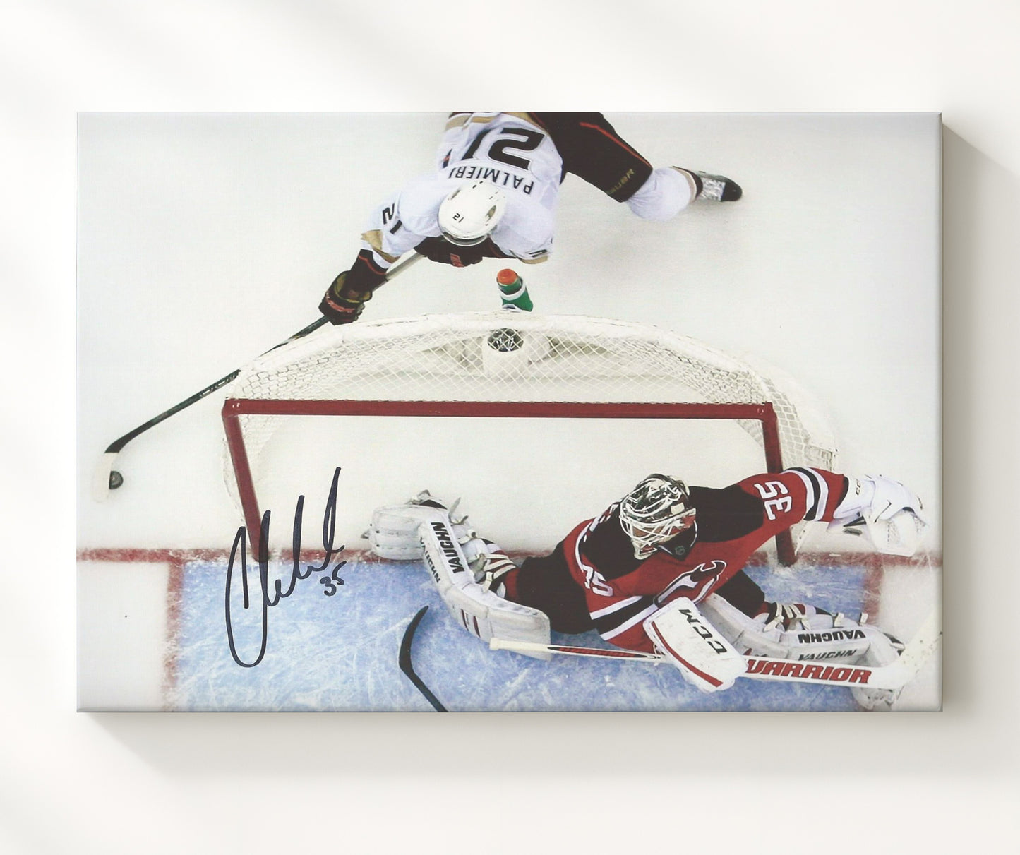 Cory Schneider - New Jersey Hockey Overhead Save Attempt Hockey Wall Art - hockey wall art print