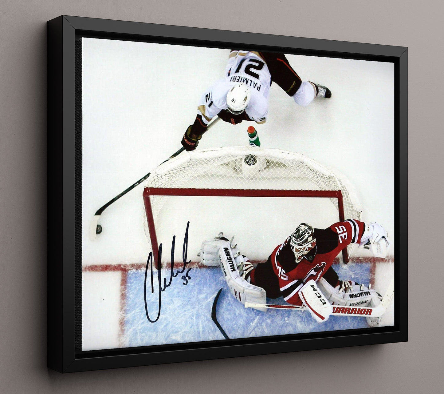 Cory Schneider - New Jersey Hockey Overhead Save Attempt Hockey Wall Art - hockey wall art print