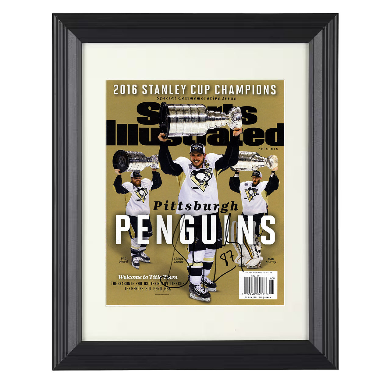 Sidney Crosby – Pittsburgh Cup Champions 2016 SI 8x10 matted black framed hockey wall art